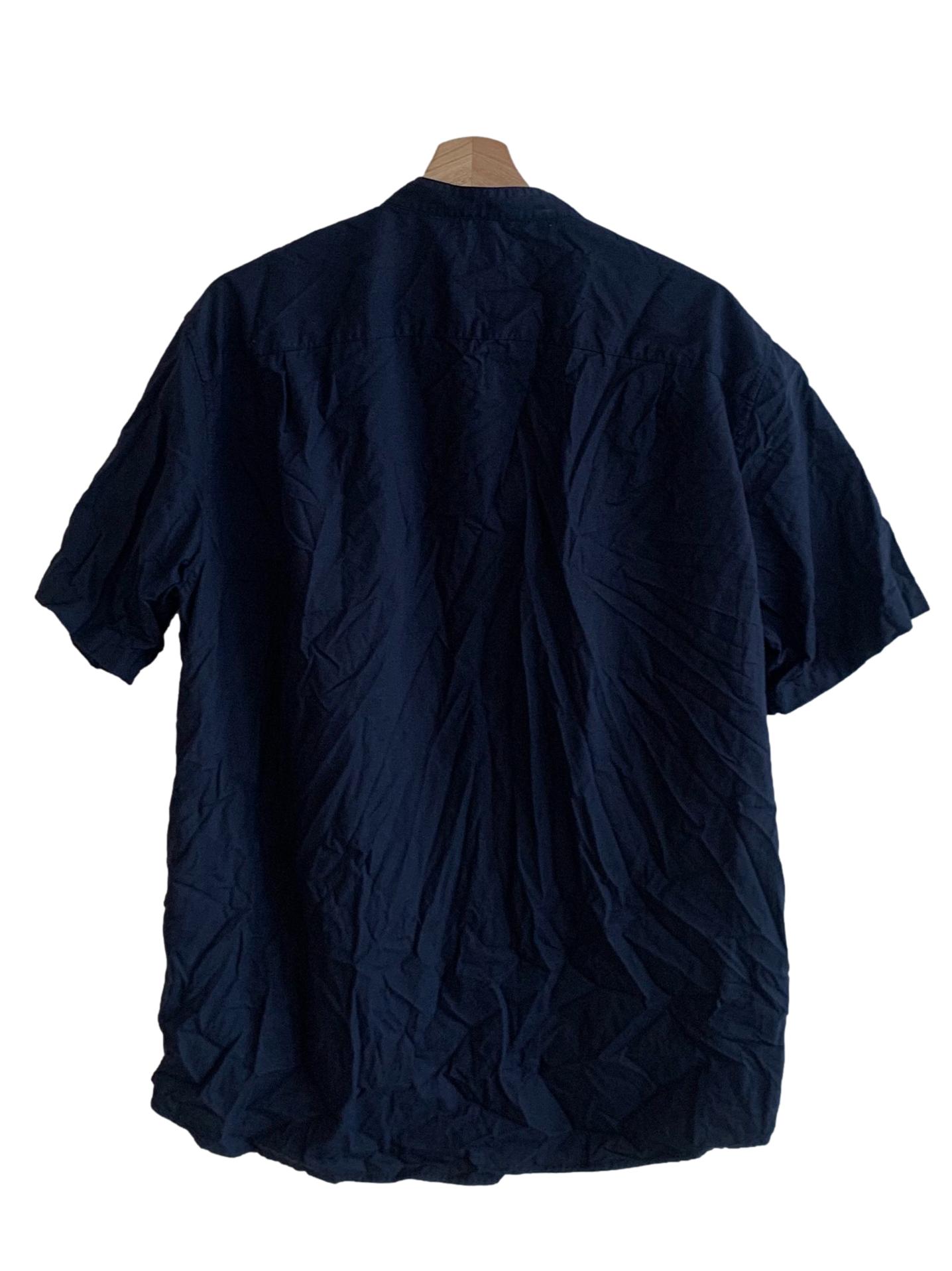 Navy Blue Button Down Short Sleeved Shirt