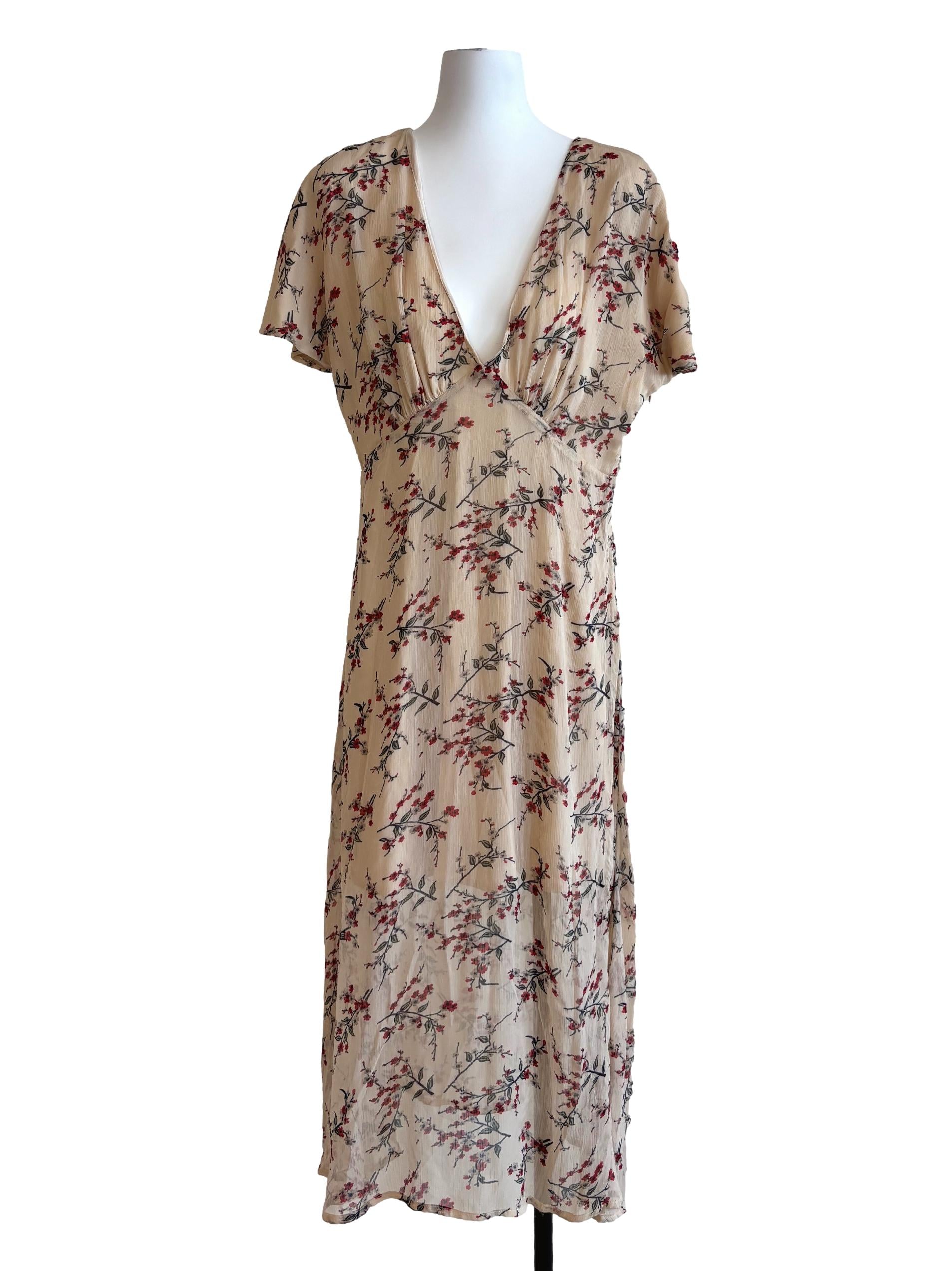 Almond Plunged Neck Printed Shift Dress