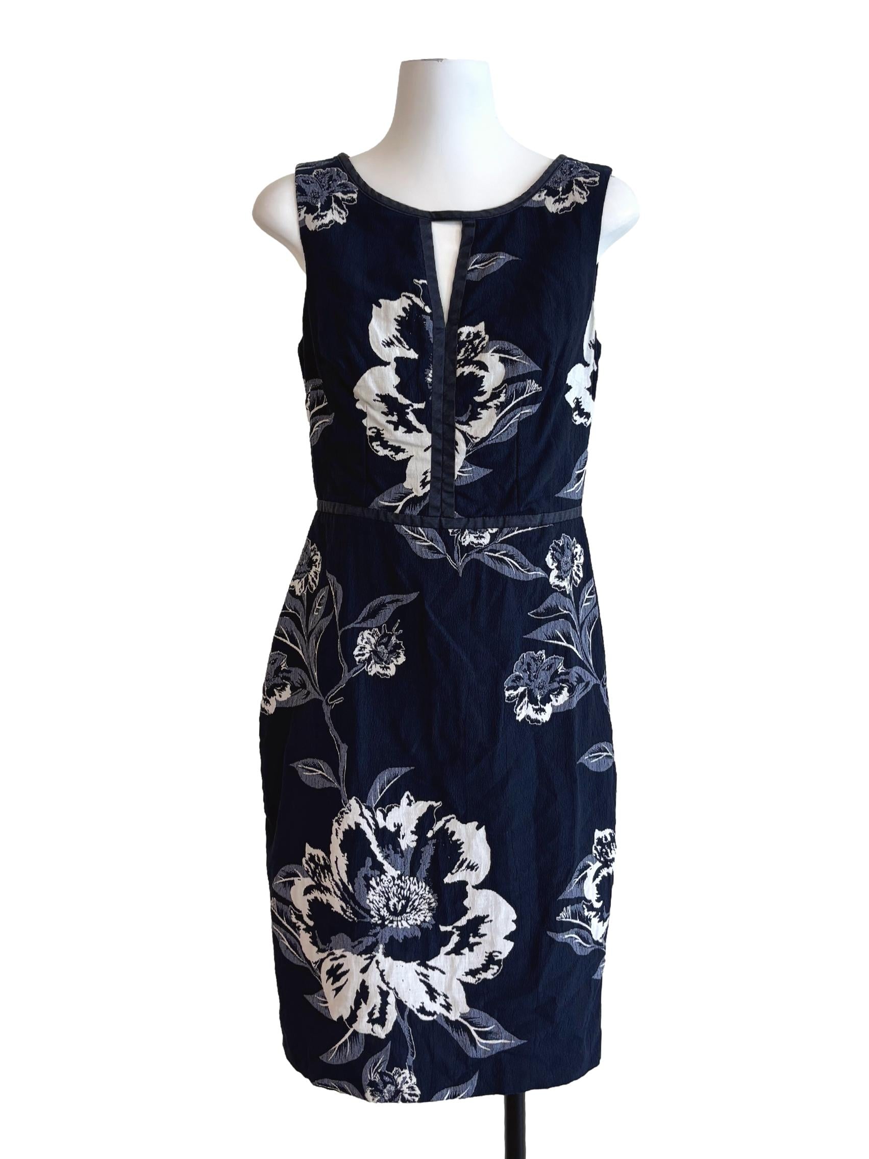 Midnight Blue Sleeveless Patterned Pencil Dress