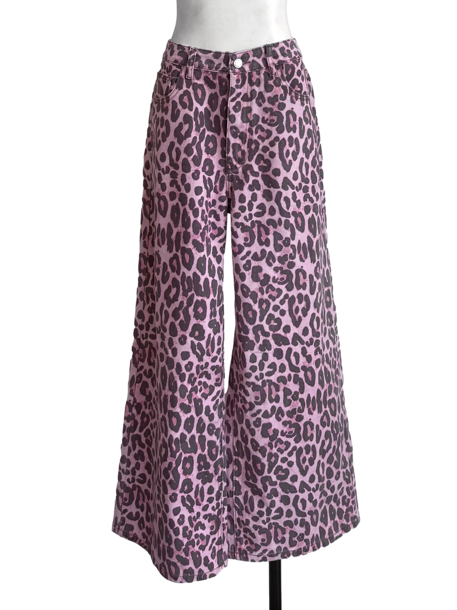 Pink Leopard Print Baggy Jeans YHF