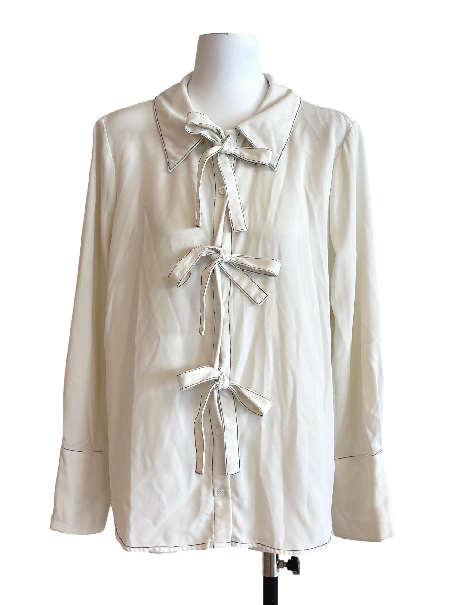 Rice White Buttoned Ribbon Top