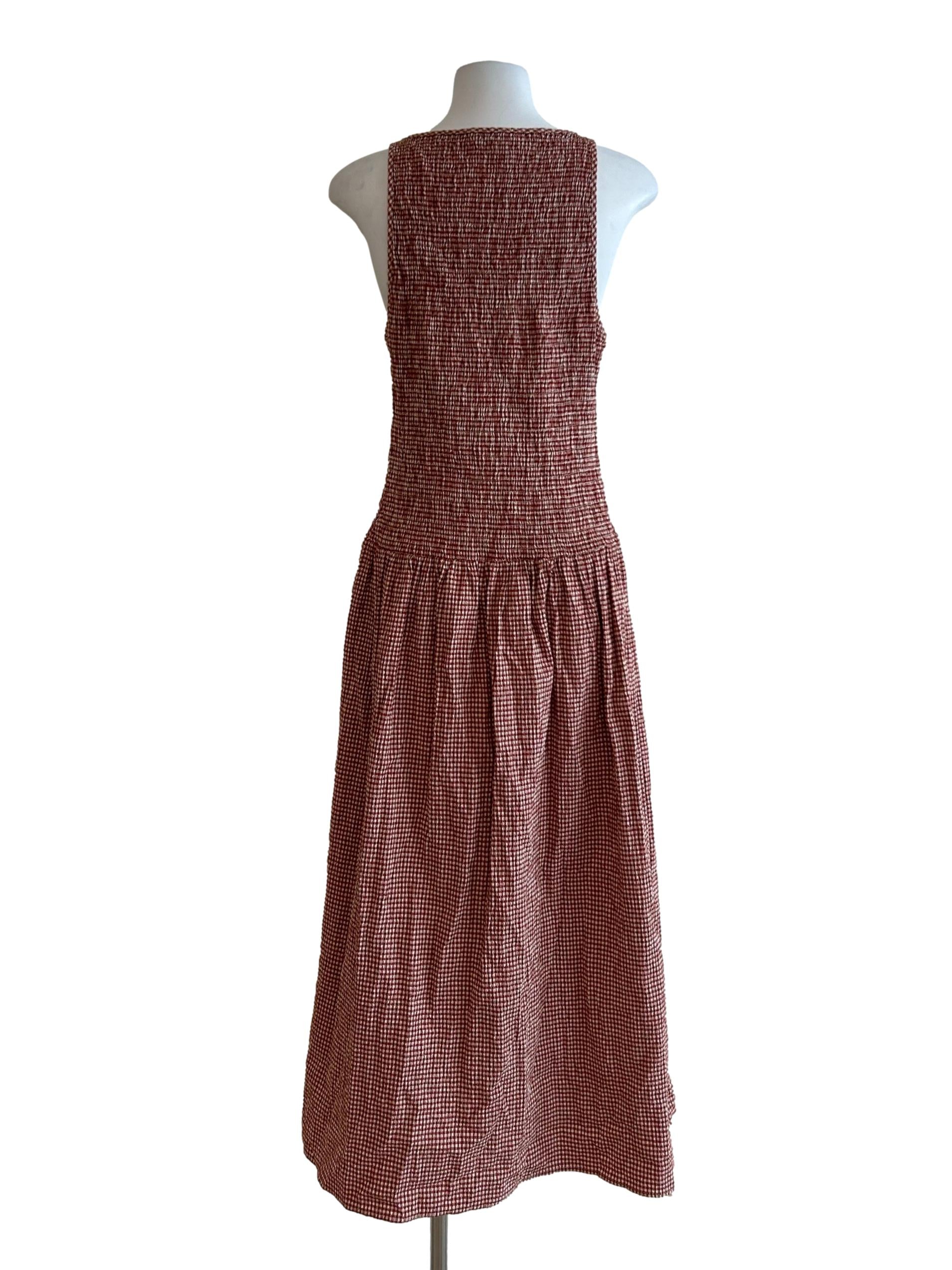 Crimson Red And White Checked Smocked Dress