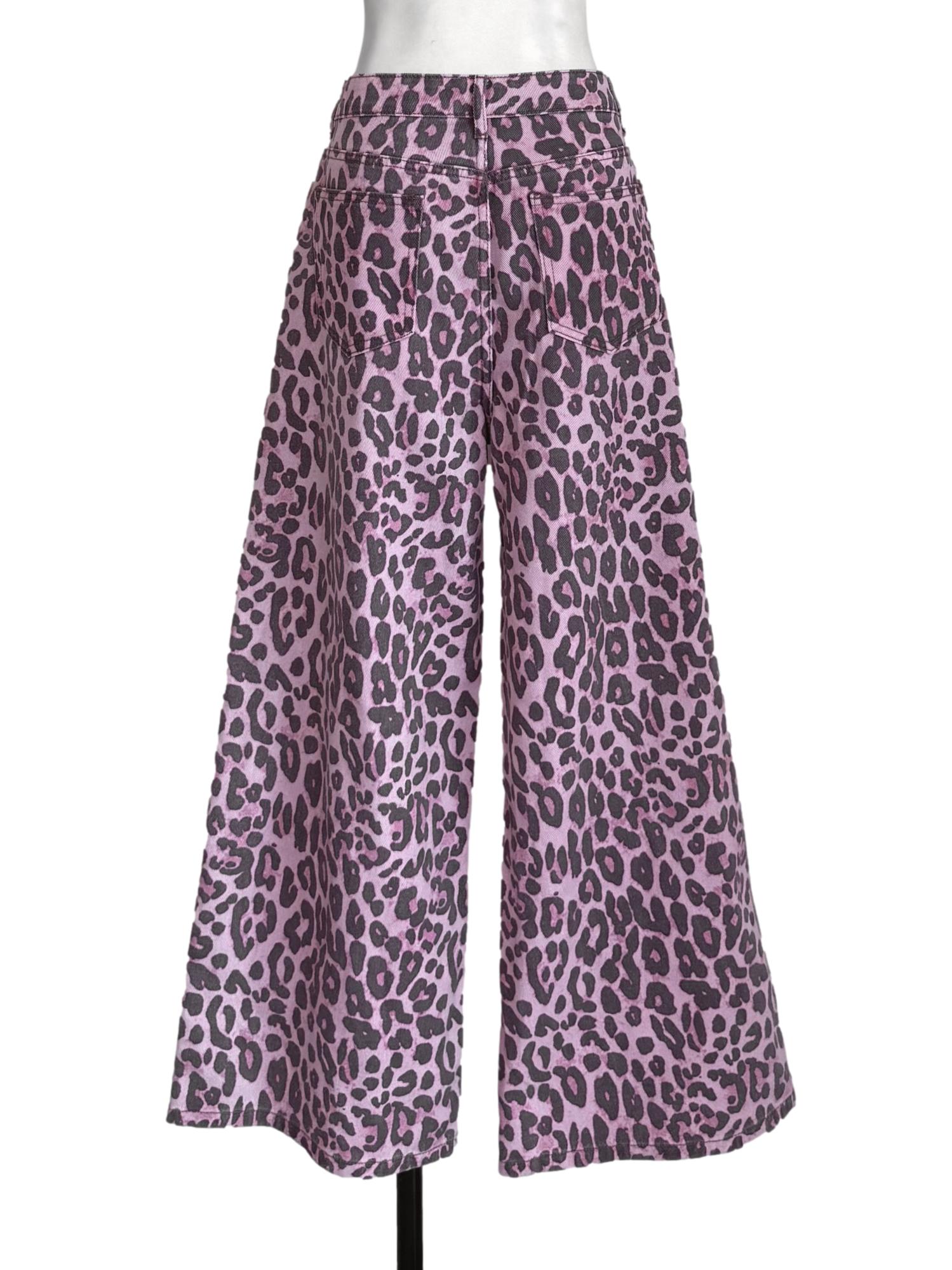 Pink Leopard Print Baggy Jeans YHF
