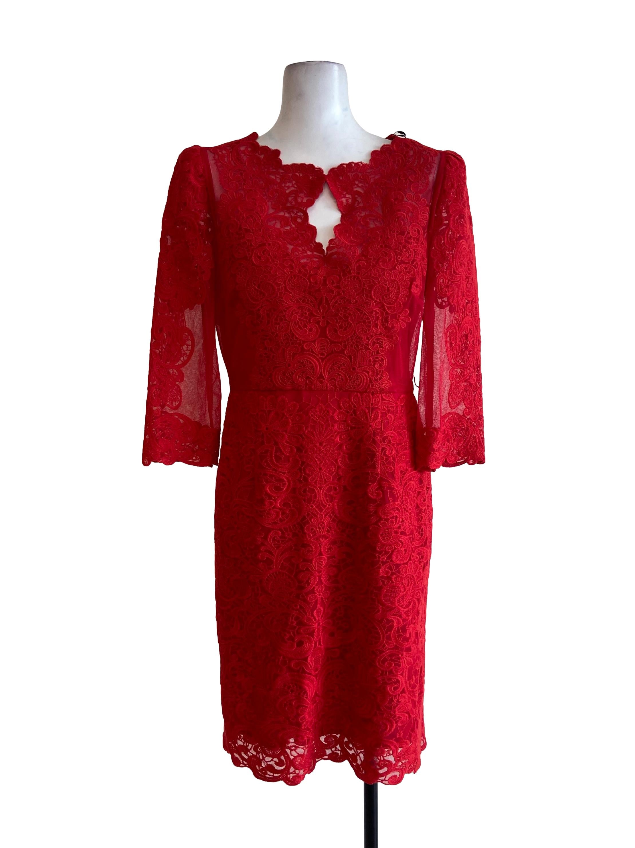 Rose Red Flower Lace Shift Dress