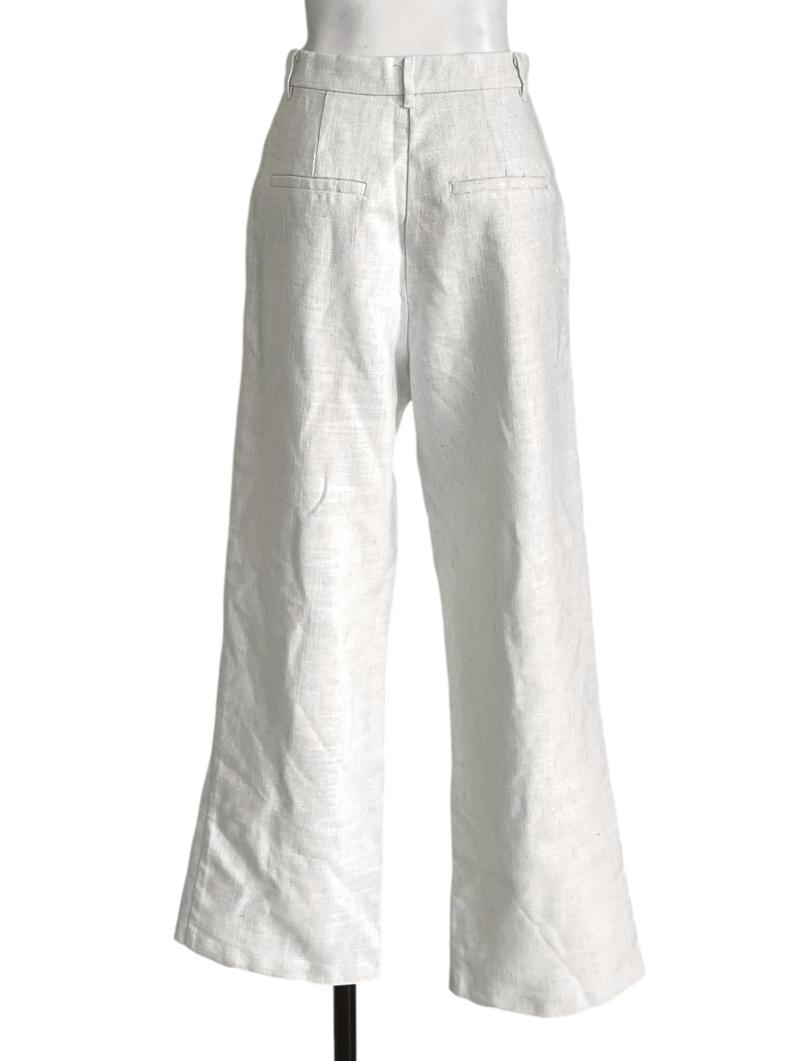 White Pleated Tweed Trousers LB
