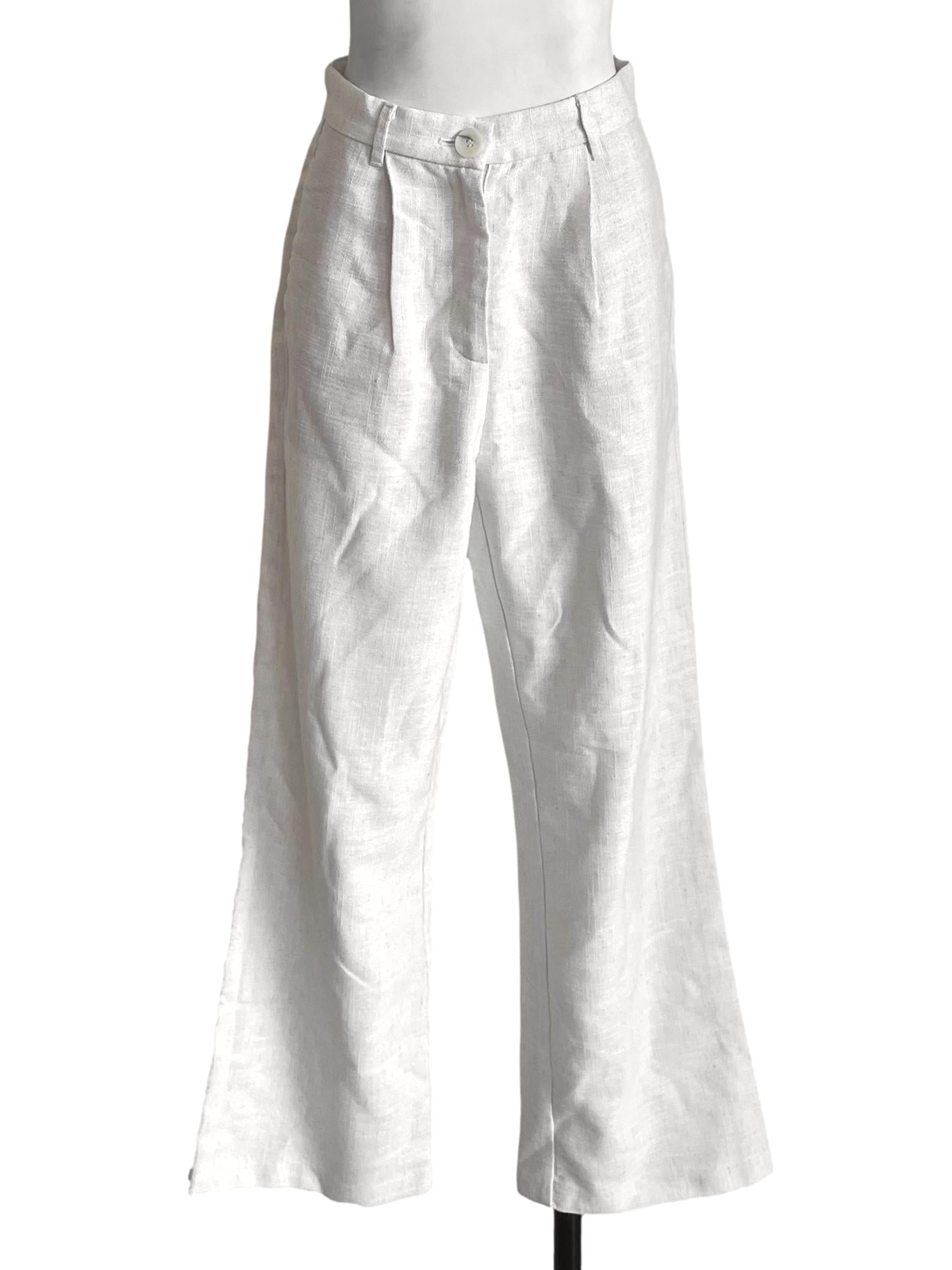 White Pleated Tweed Trousers LB