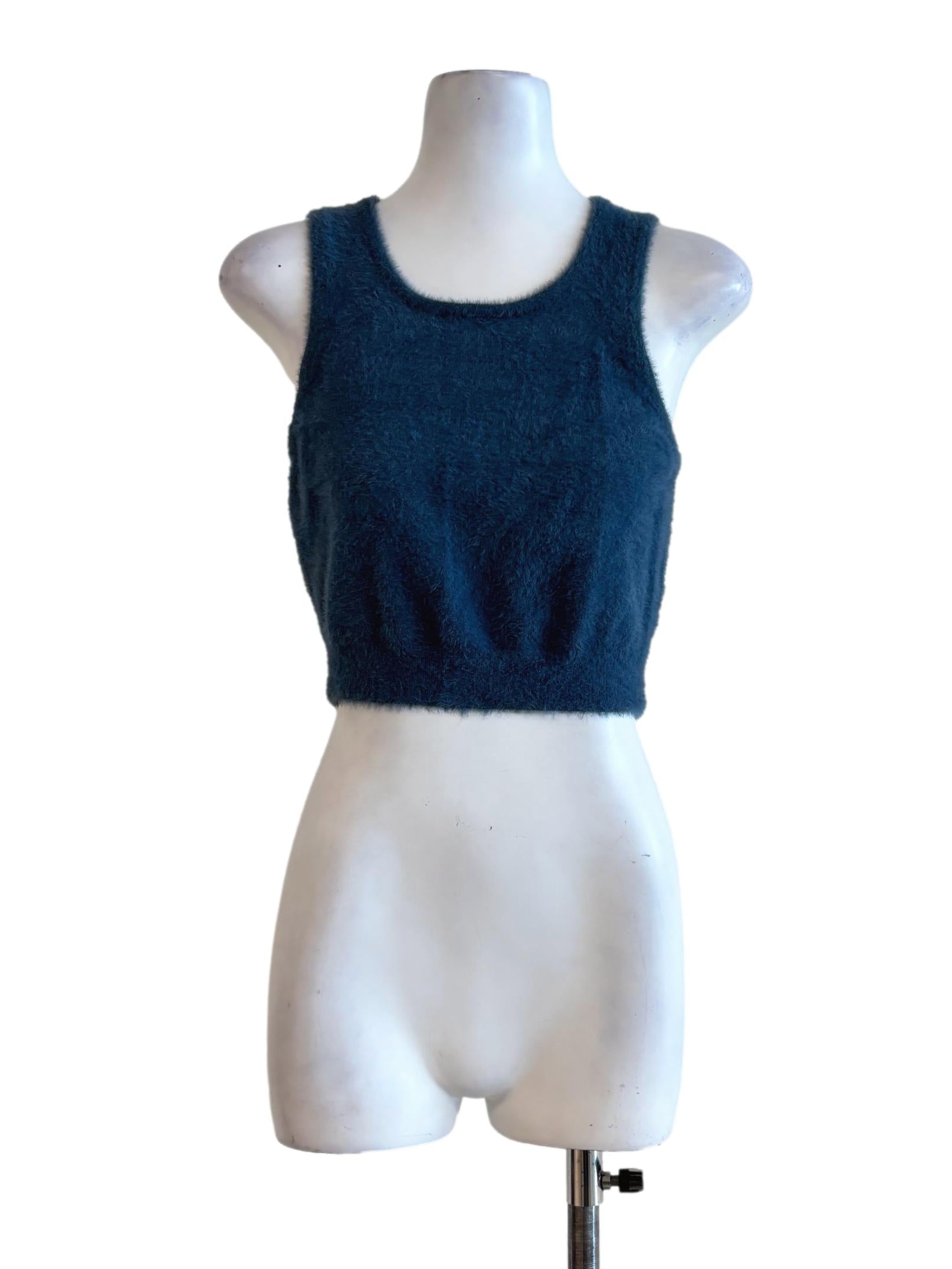 Dark Blue Fuzzy Sleeveless Tank Top