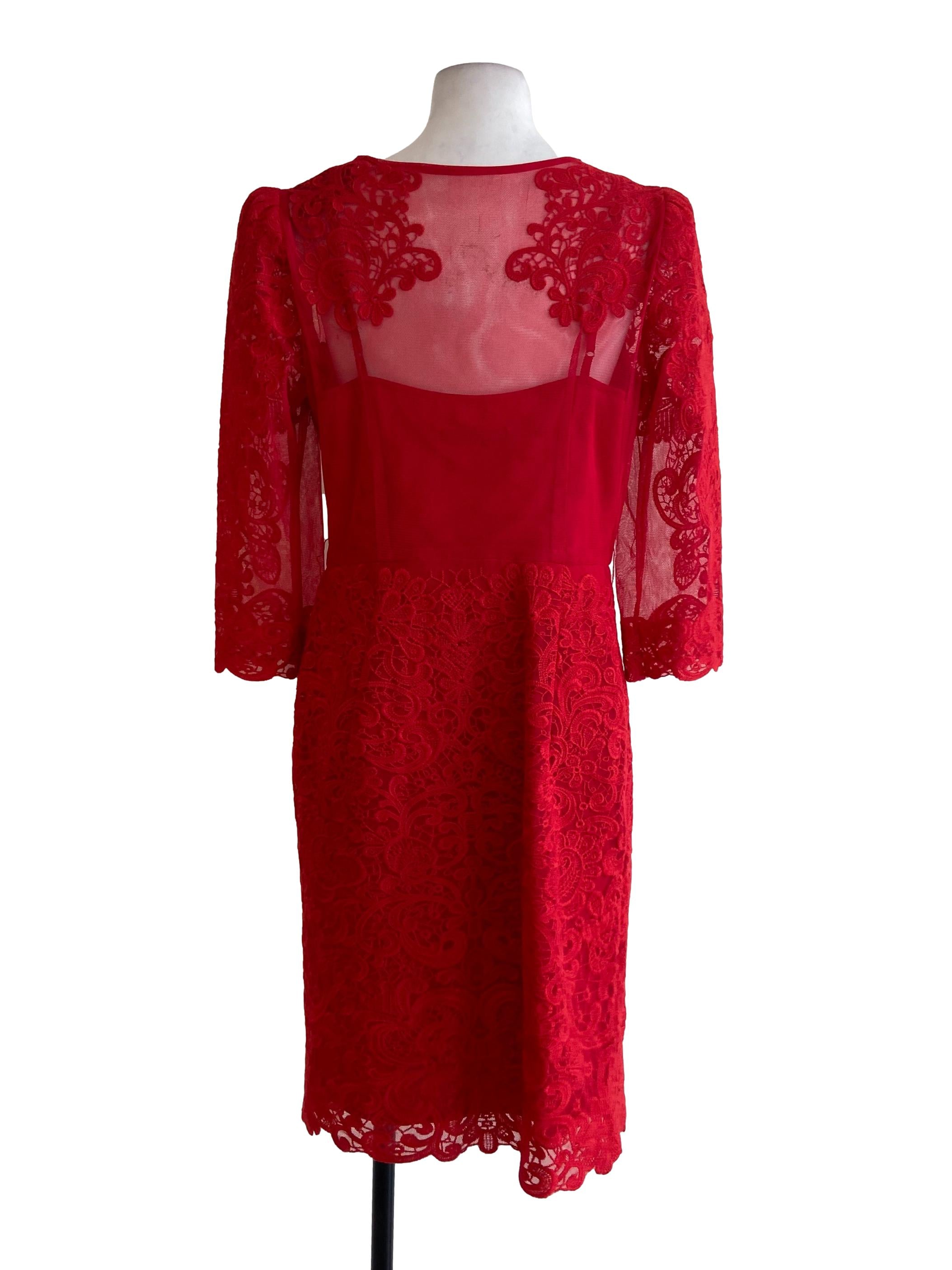 Rose Red Flower Lace Shift Dress