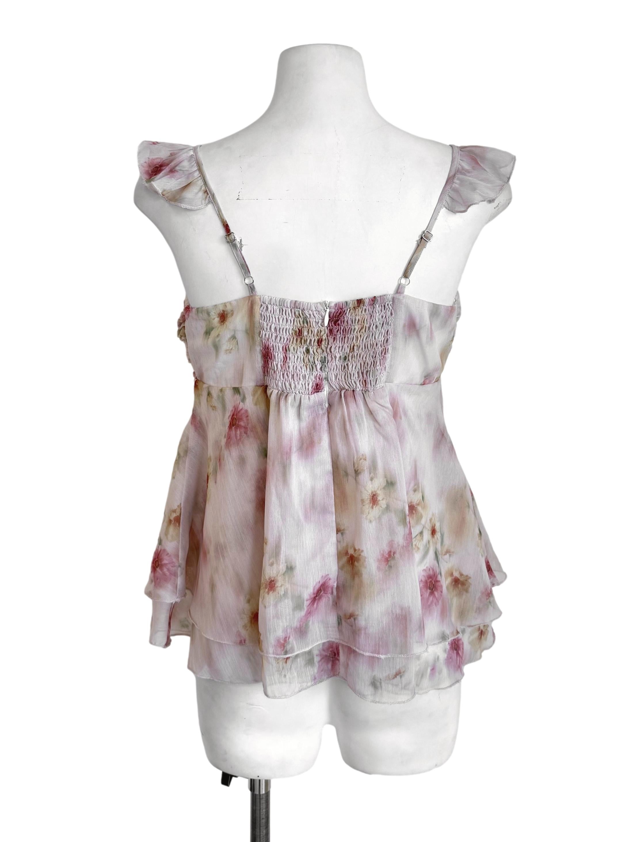 Crepe Pink Floral Chiffon Romantic Camisole