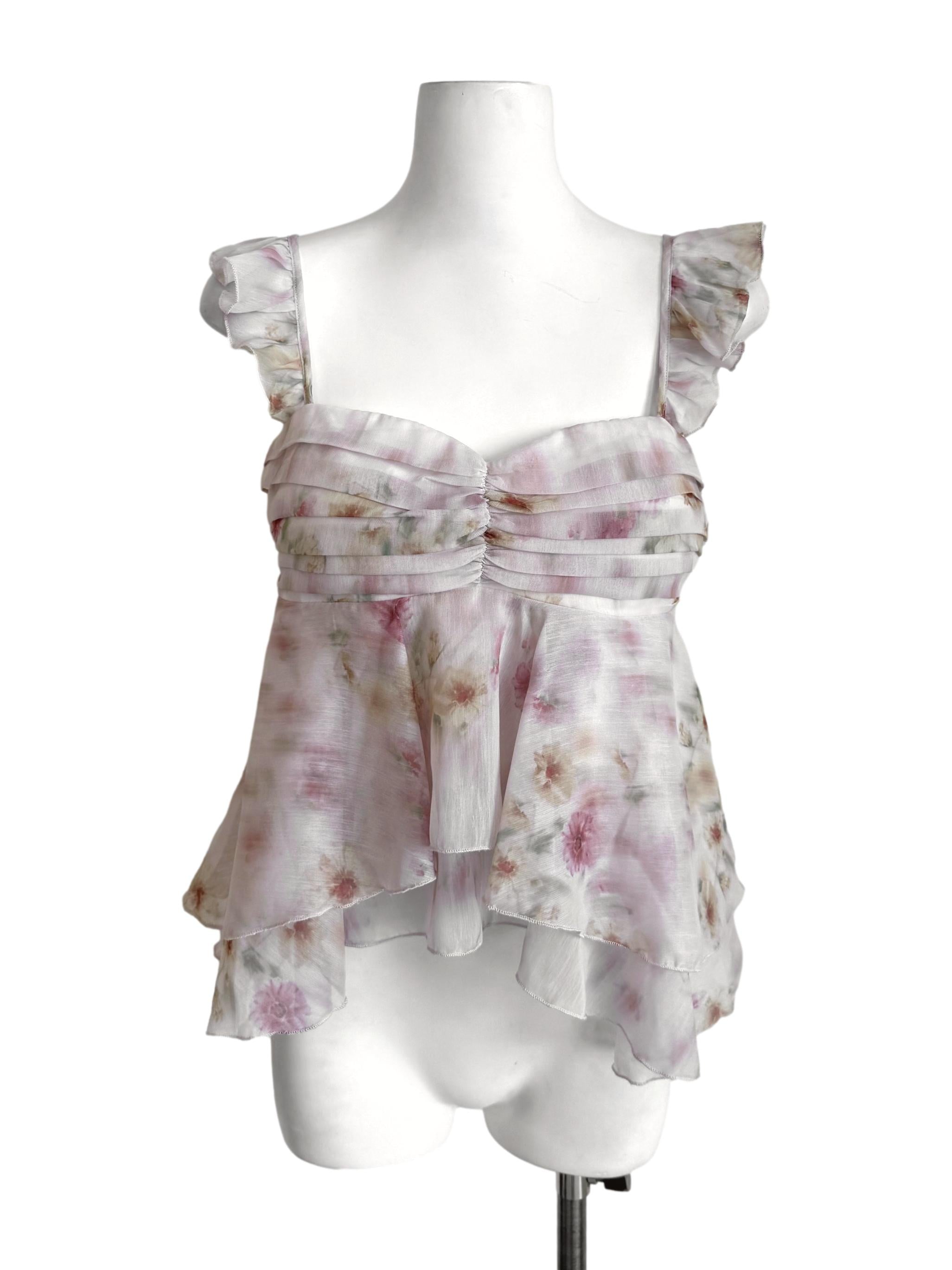Crepe Pink Floral Chiffon Romantic Camisole