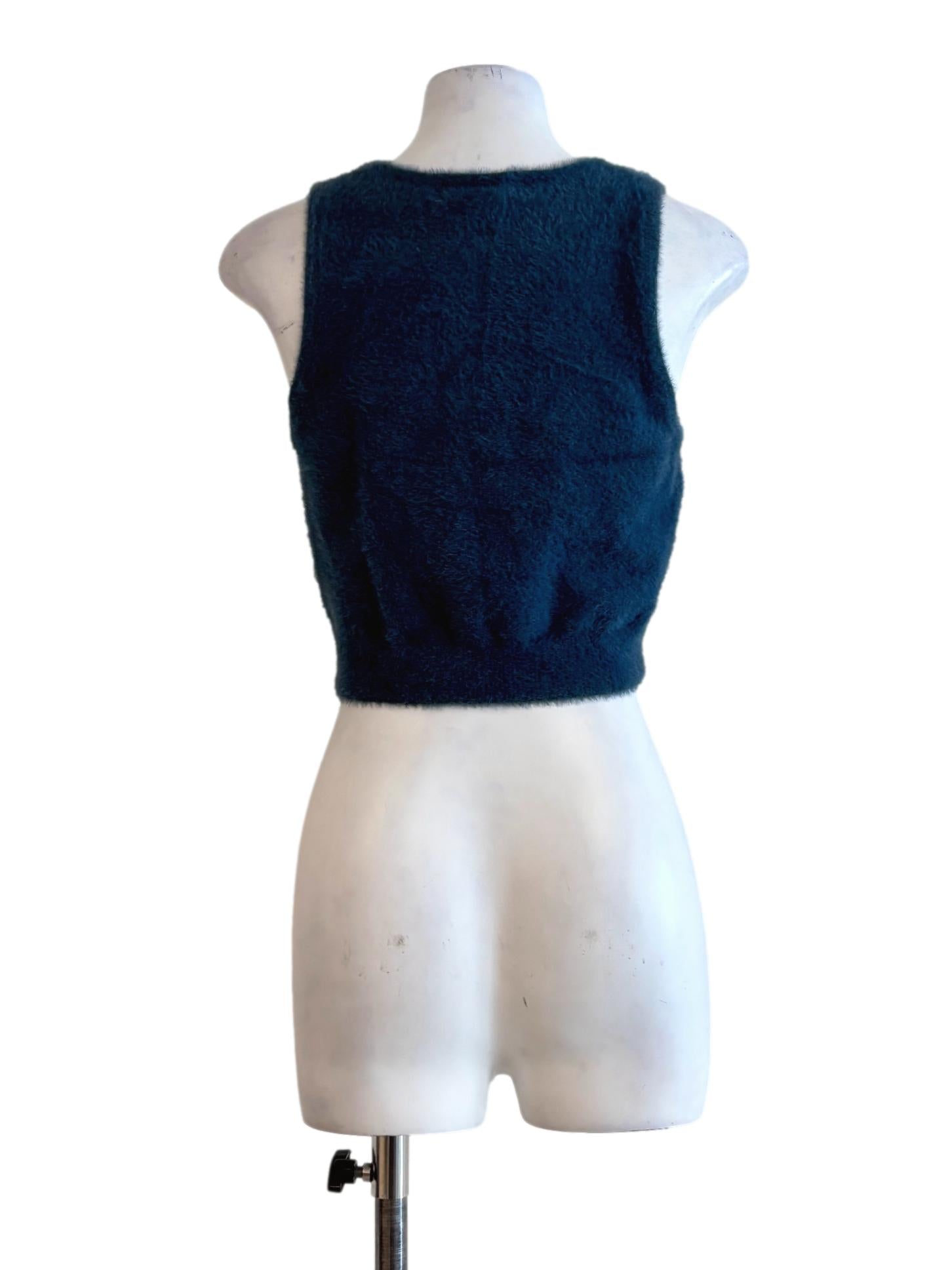 Dark Blue Fuzzy Sleeveless Tank Top