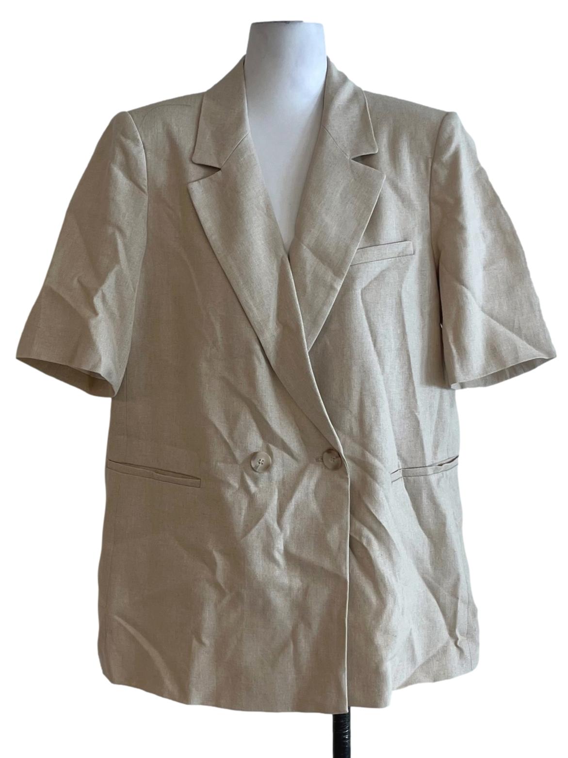 Beige Wing Collar Single-Breasted Blazer