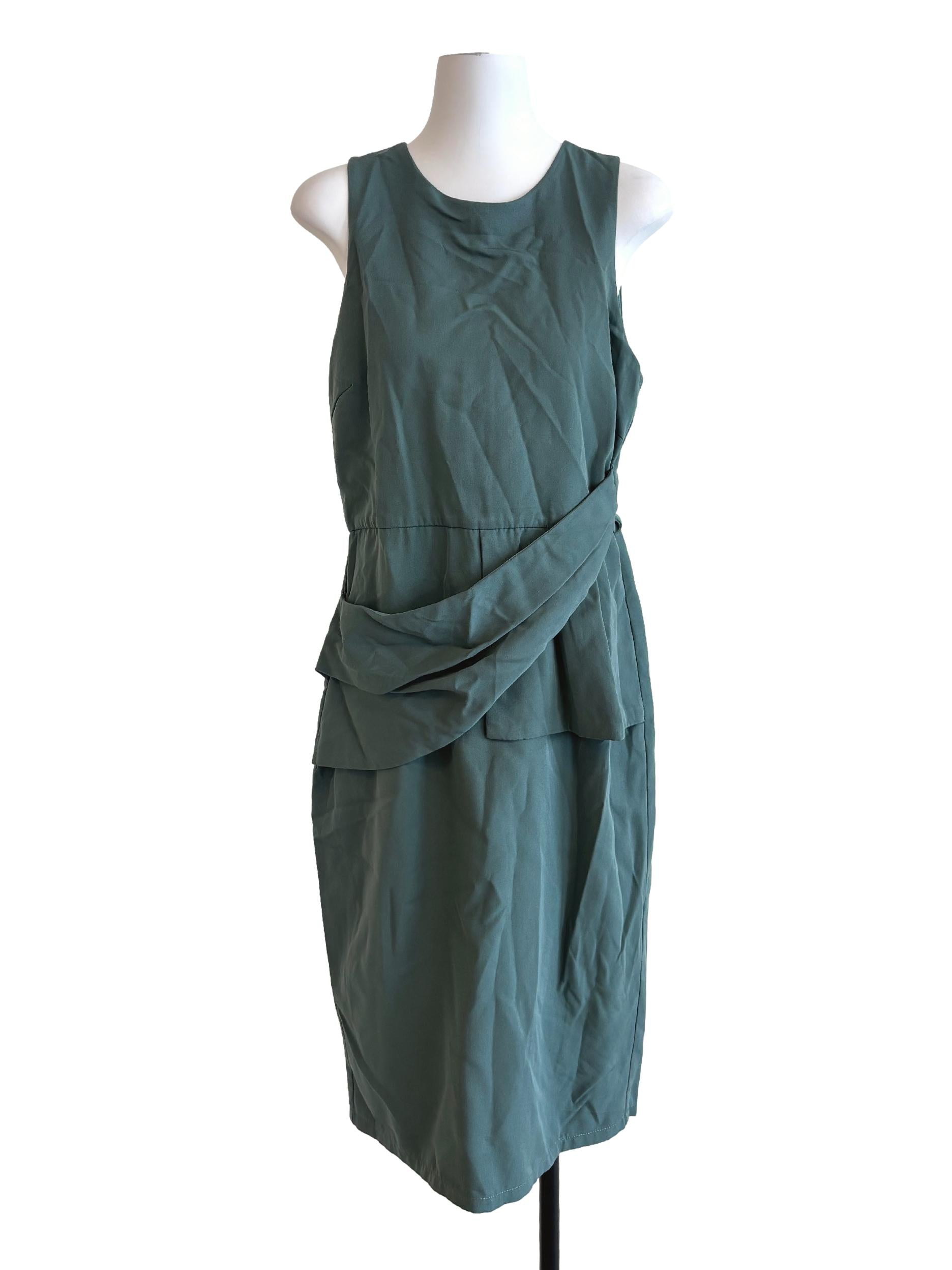 Basil Green Sleeveless Peplum Dress