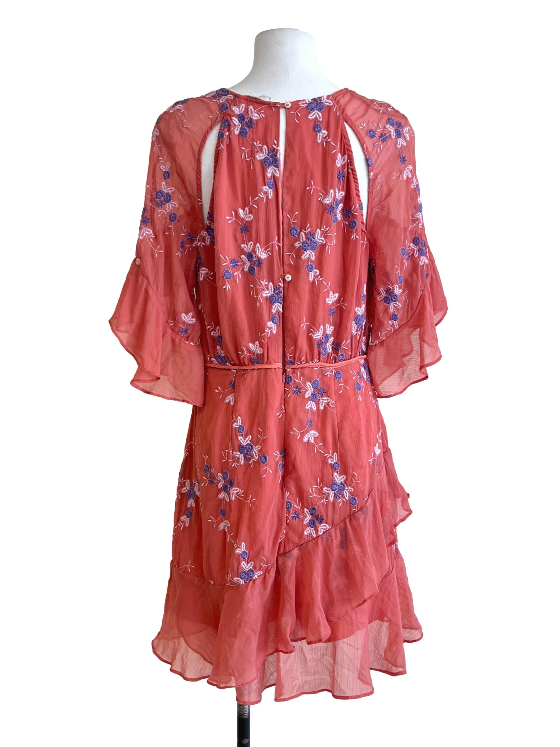 Coral Pink Floral Ruffle Mini Dress