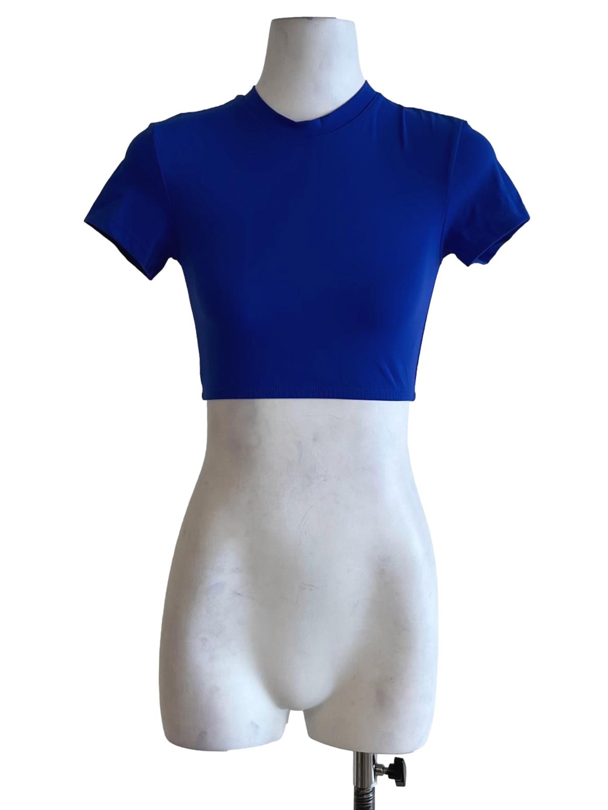 Cobalt Blue Jewel Neckline Cropped Top