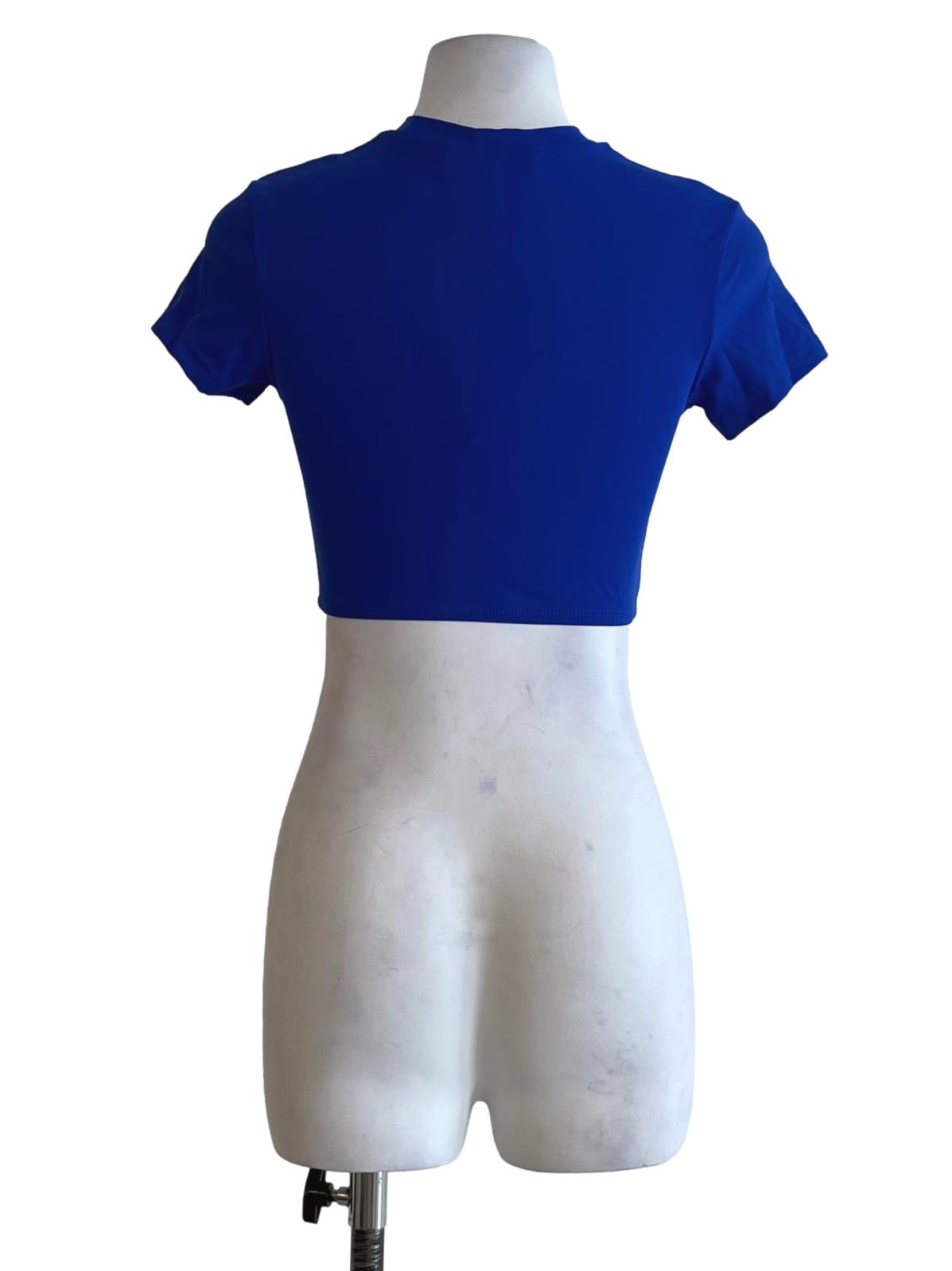 Cobalt Blue Jewel Neckline Cropped Top