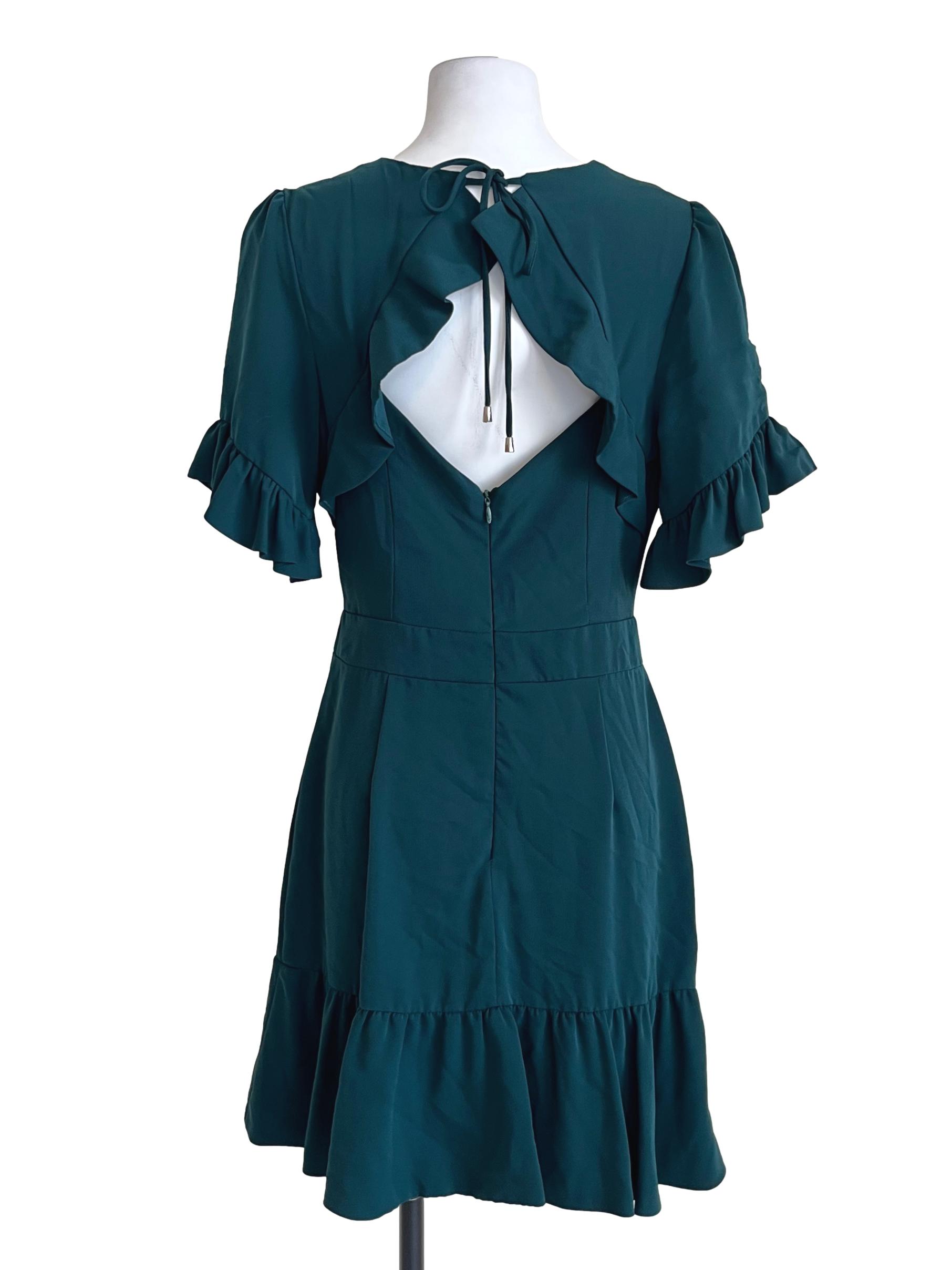 Peacock Green V-Neckline Mini Ruffle Dress