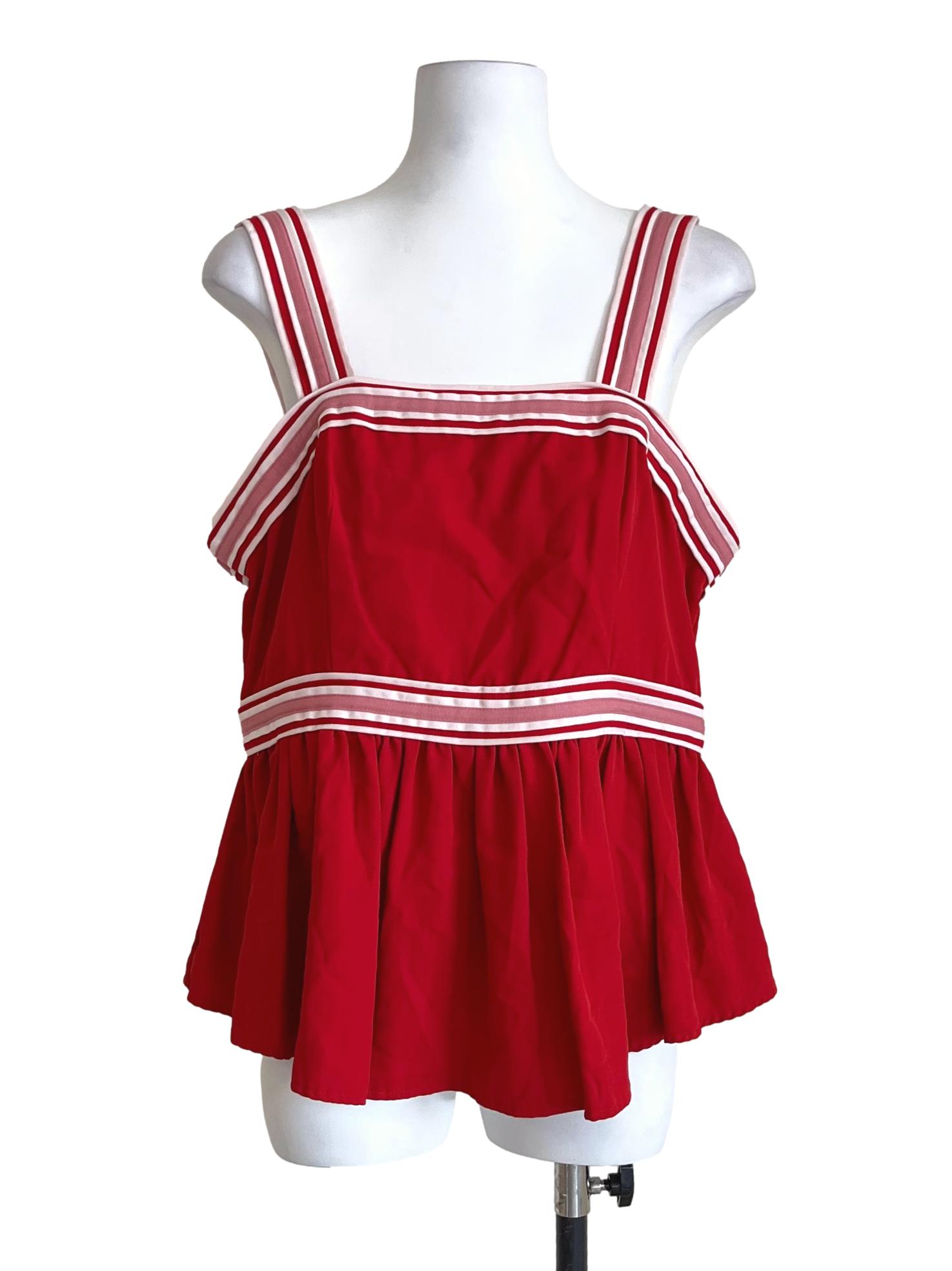 Candy Red Striped Sleeveless Tops
