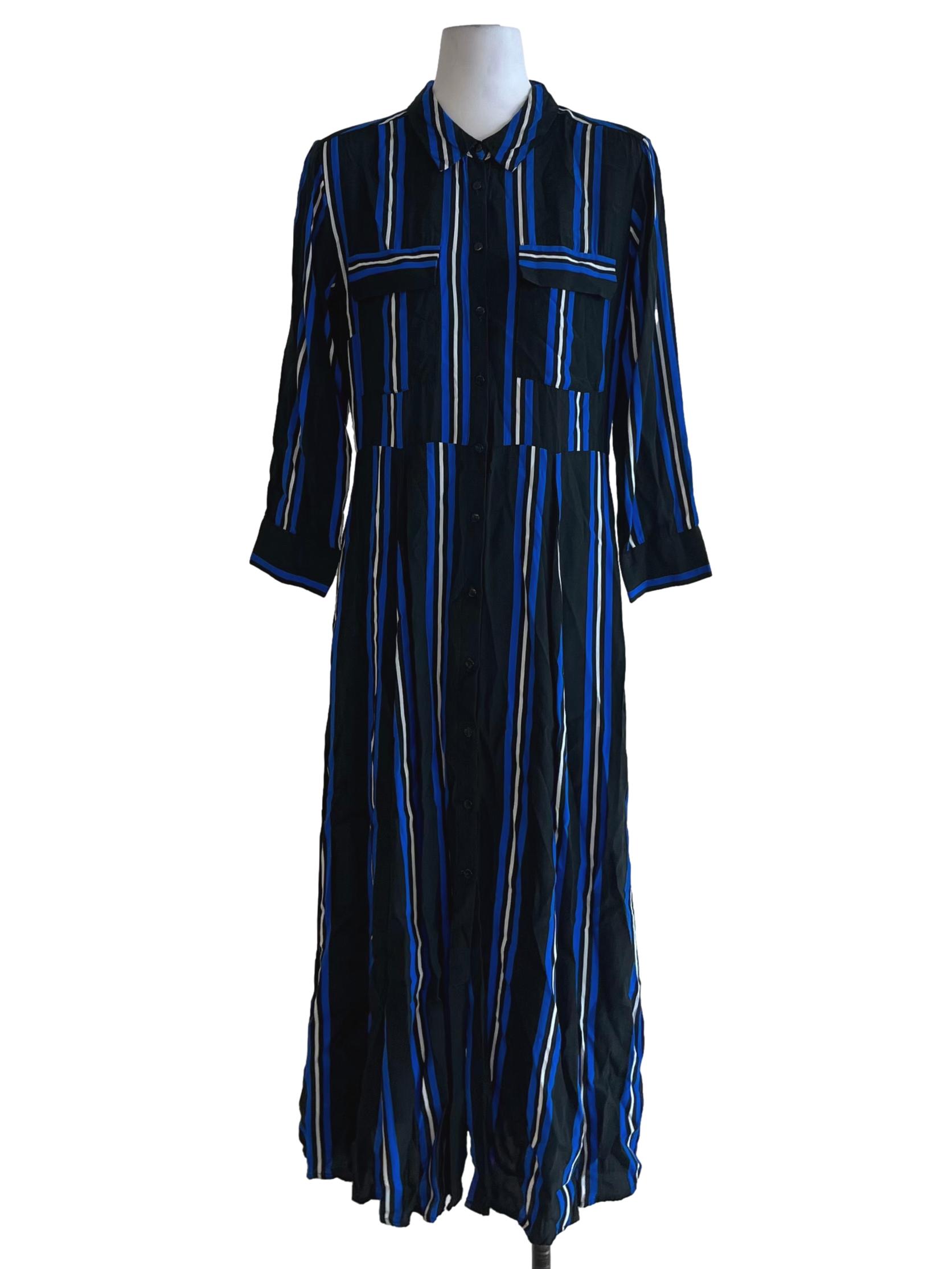 Black Awning Stripe Empire Dress