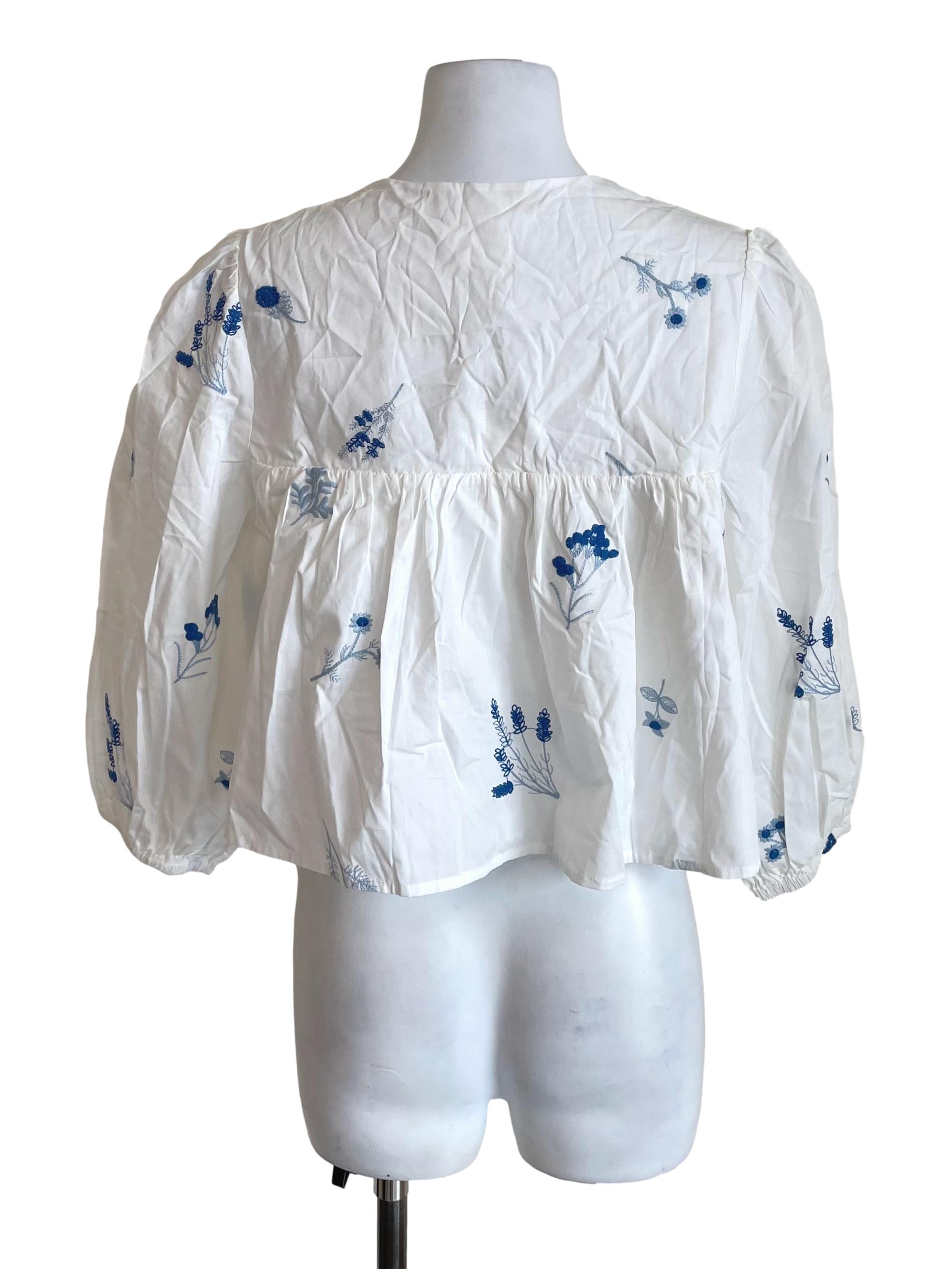White Floral Draping Babydoll Top