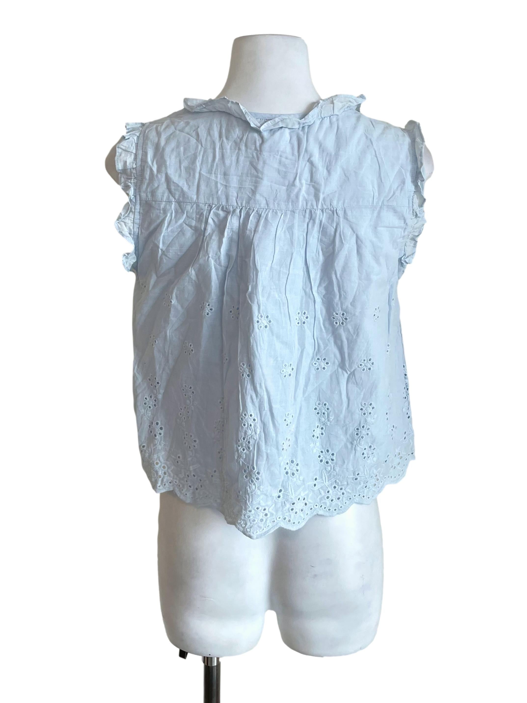Pastel Blue Floral Eyelet Petite Top TTR