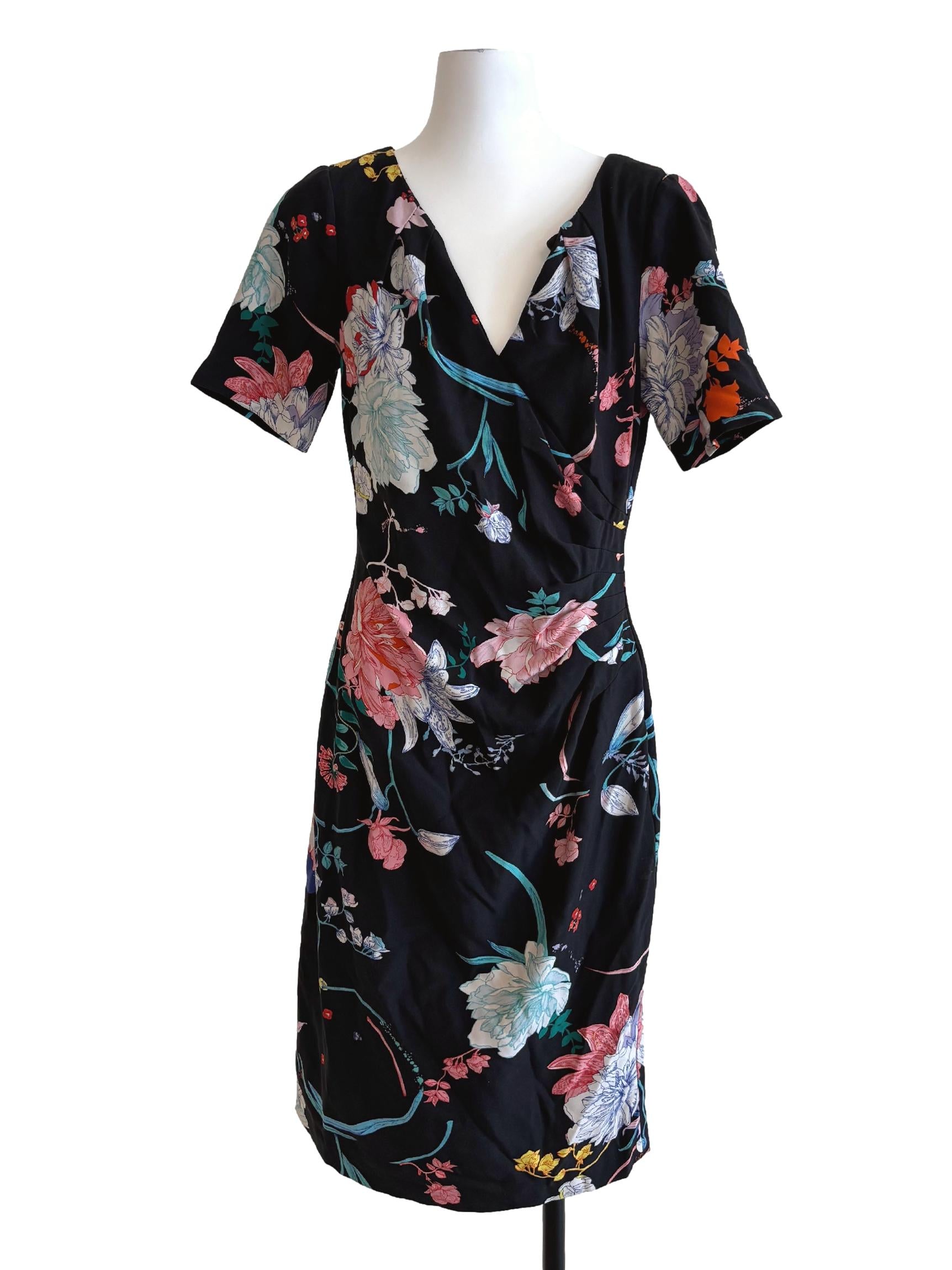Night Black Floral Surplice Dress