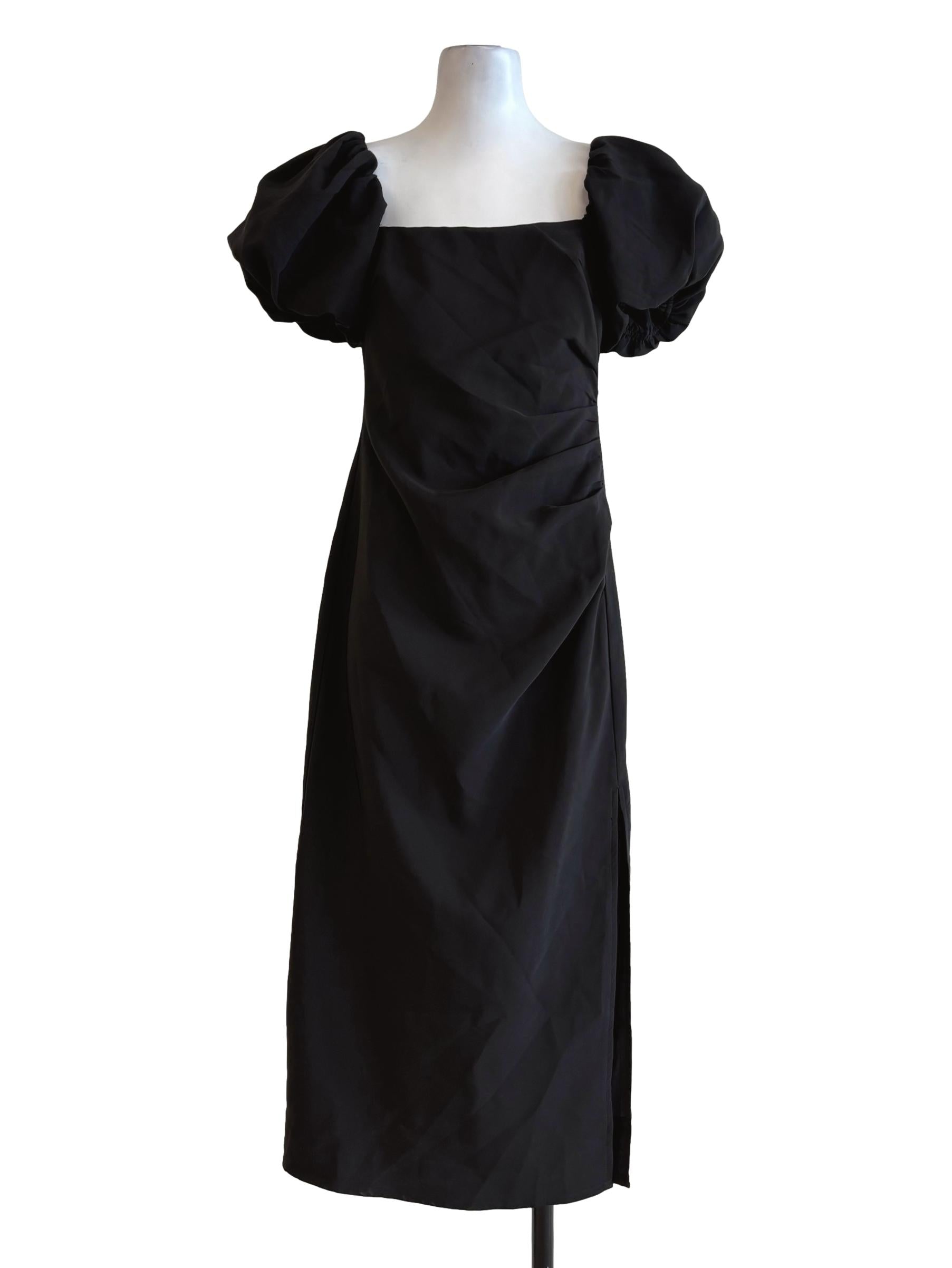 Soft Black Short Puff Sleeve Bodycon Dress