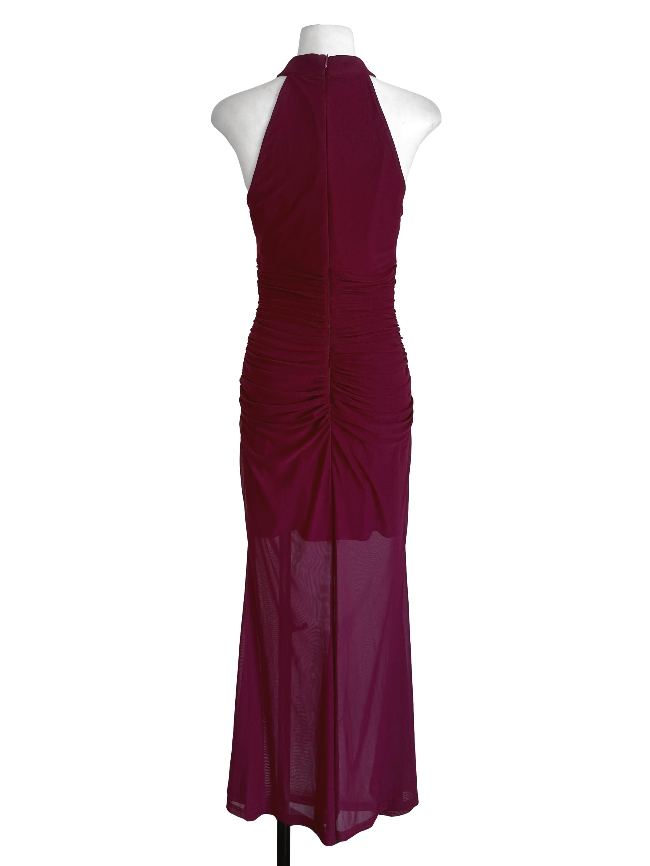 Jam Rhinestones Draped Mesh Cheongsam Dress