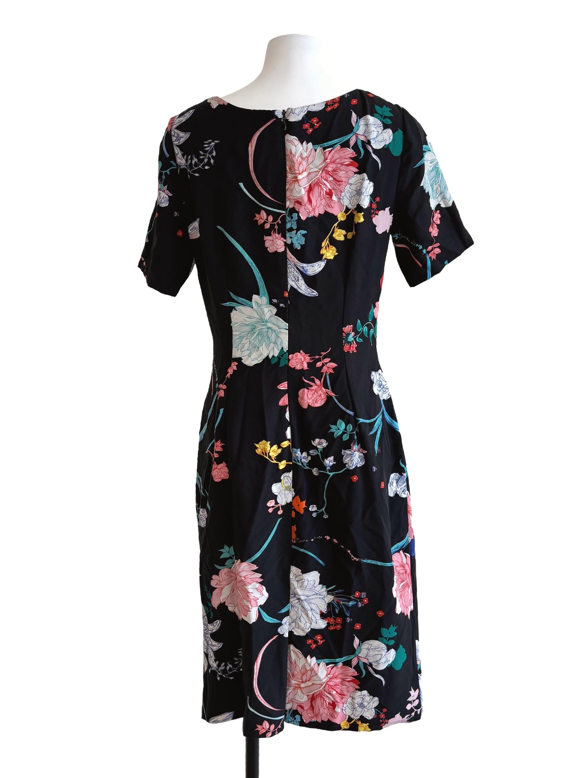 Night Black Floral Surplice Dress