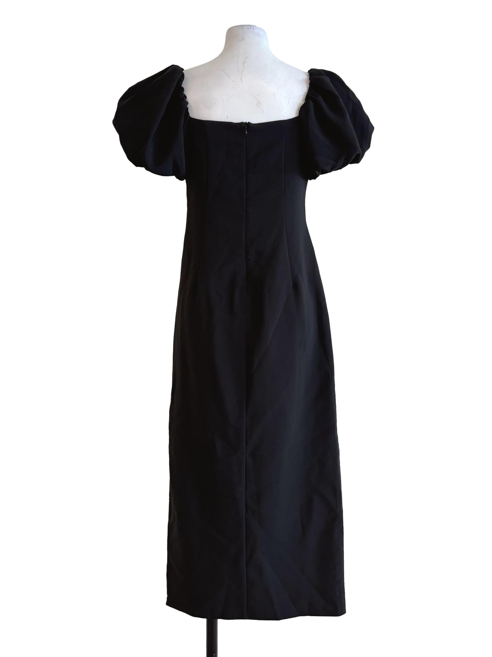 Soft Black Short Puff Sleeve Bodycon Dress