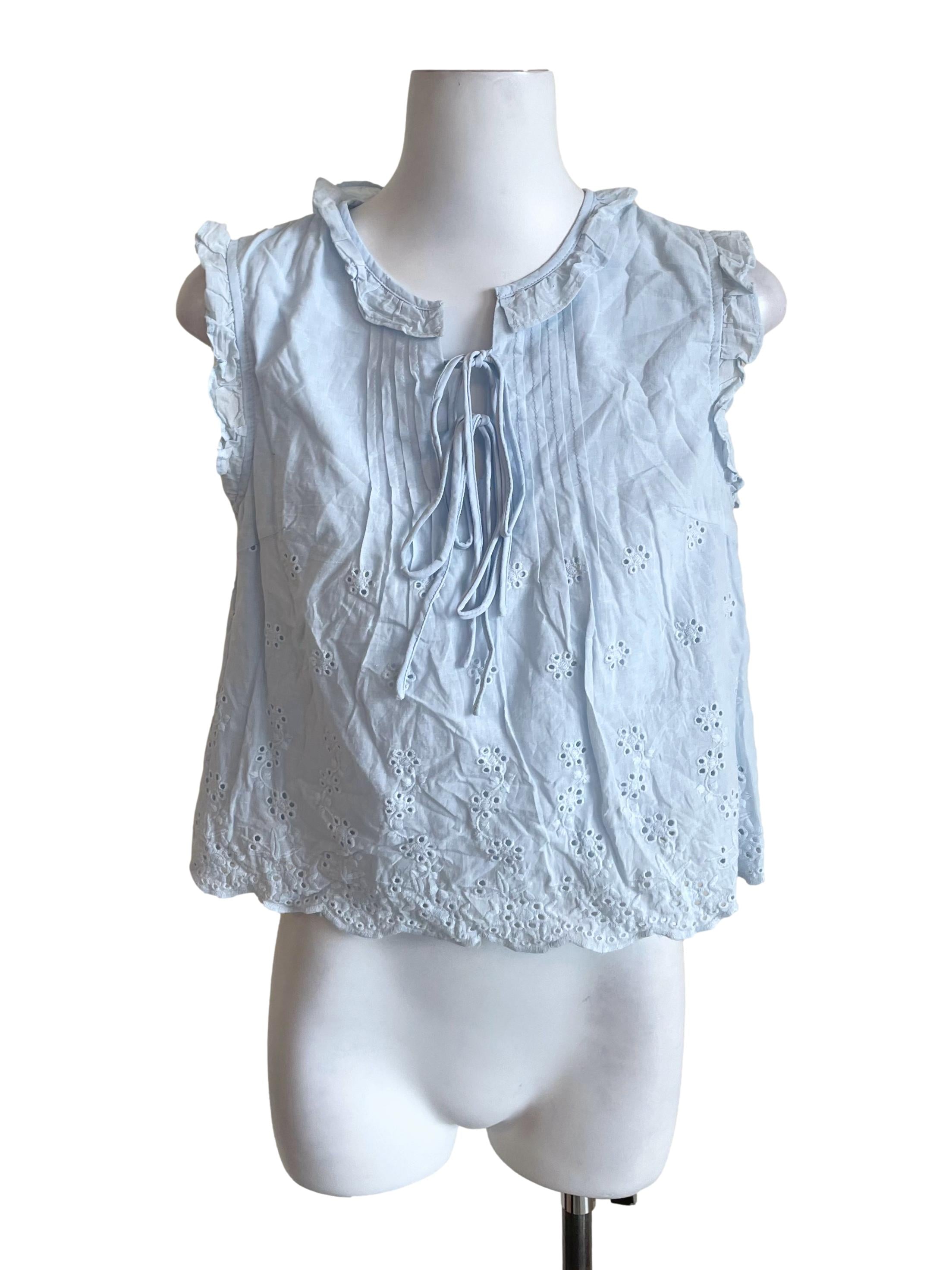 Pastel Blue Floral Eyelet Petite Top TTR