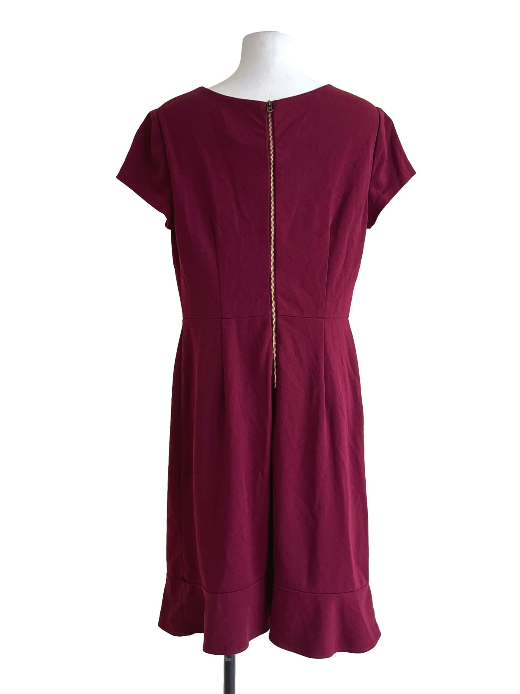 Berry Red Round Neck Ruffle Dress