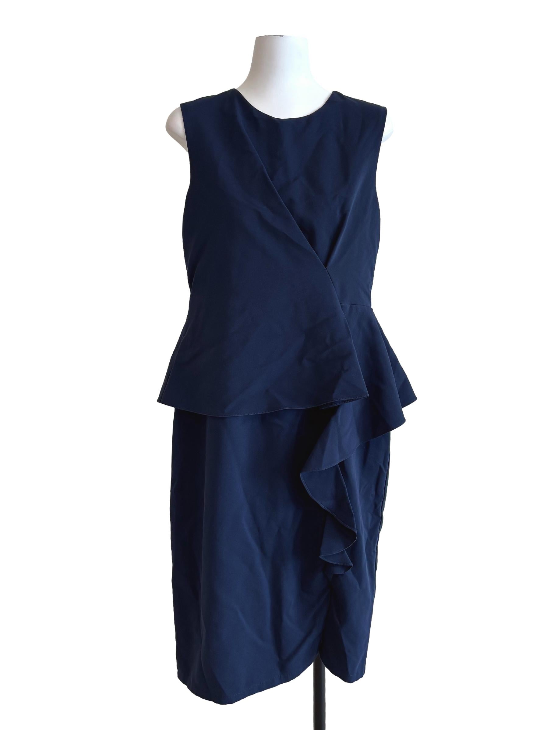 Navy Blue Sleeveless Peplum Dress