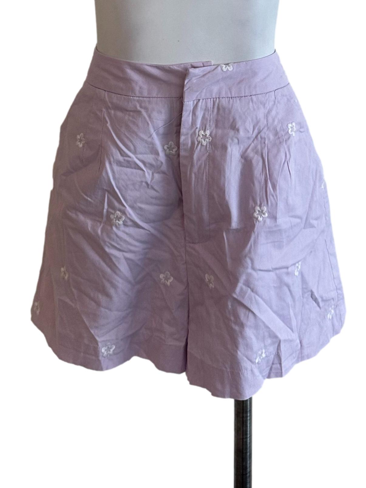 Lilac Purple Floral Embroidery Shorts