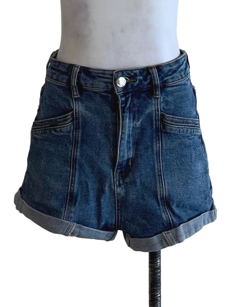 Blue Denim High-Waisted Shorts