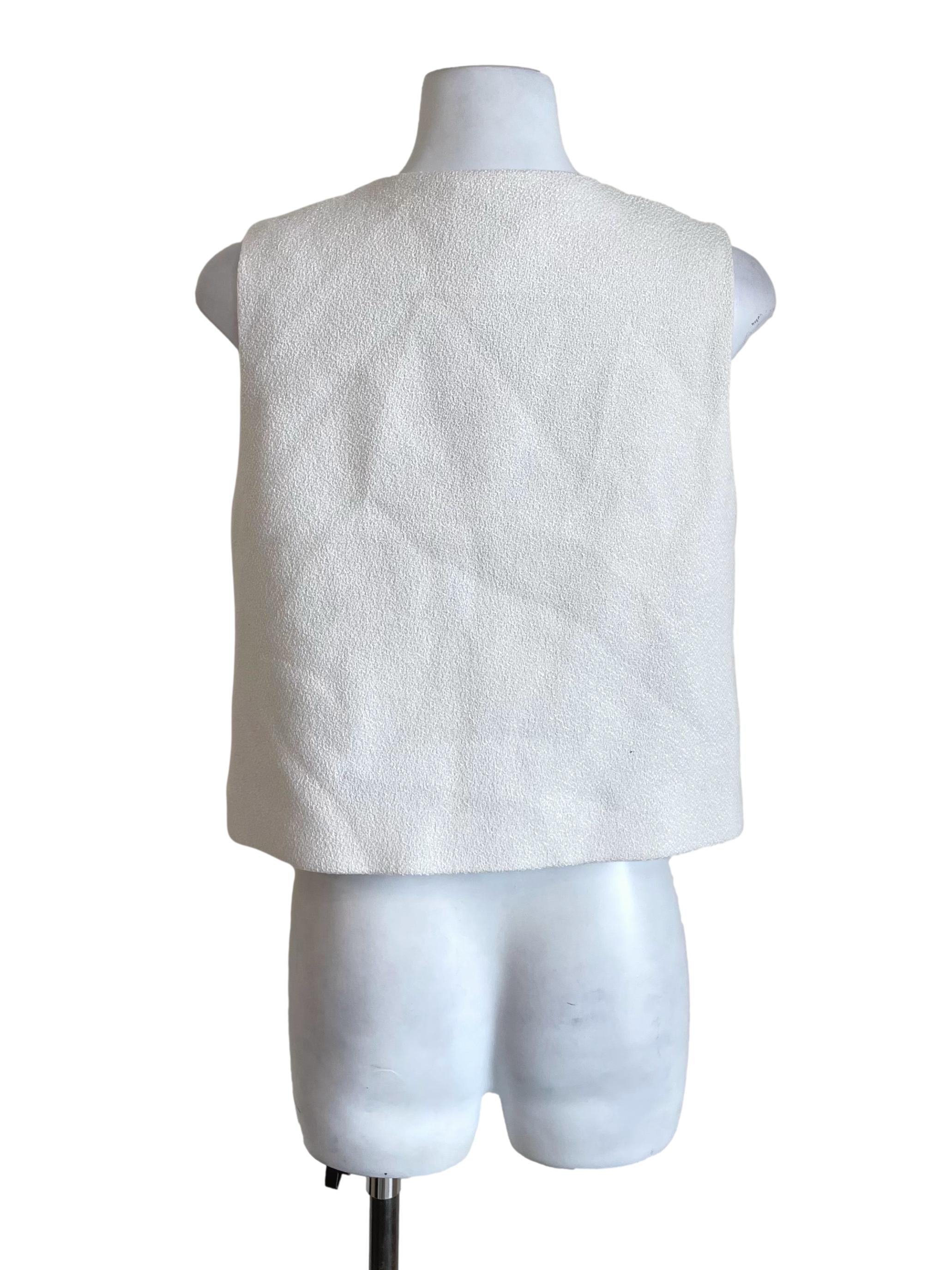 White Round Neck Boxy Vest