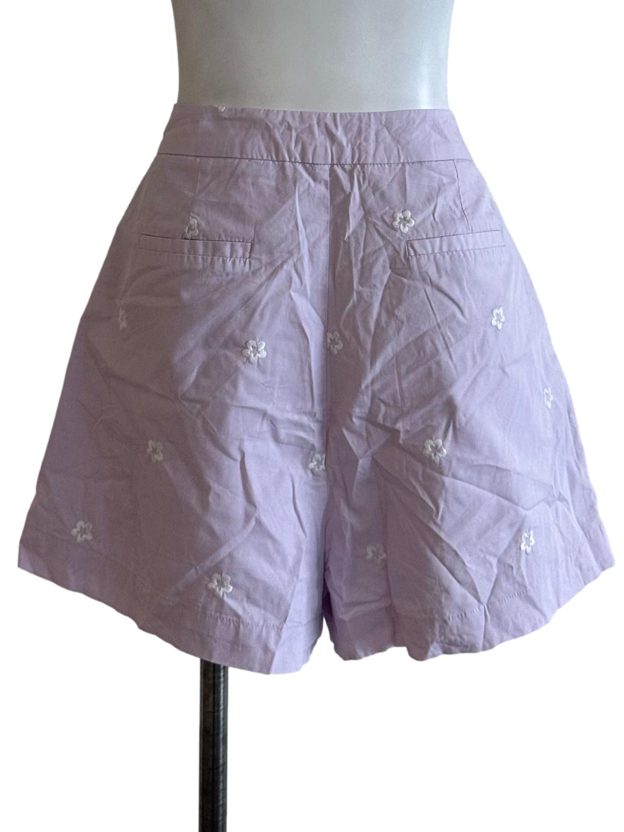 Lilac Purple Floral Embroidery Shorts