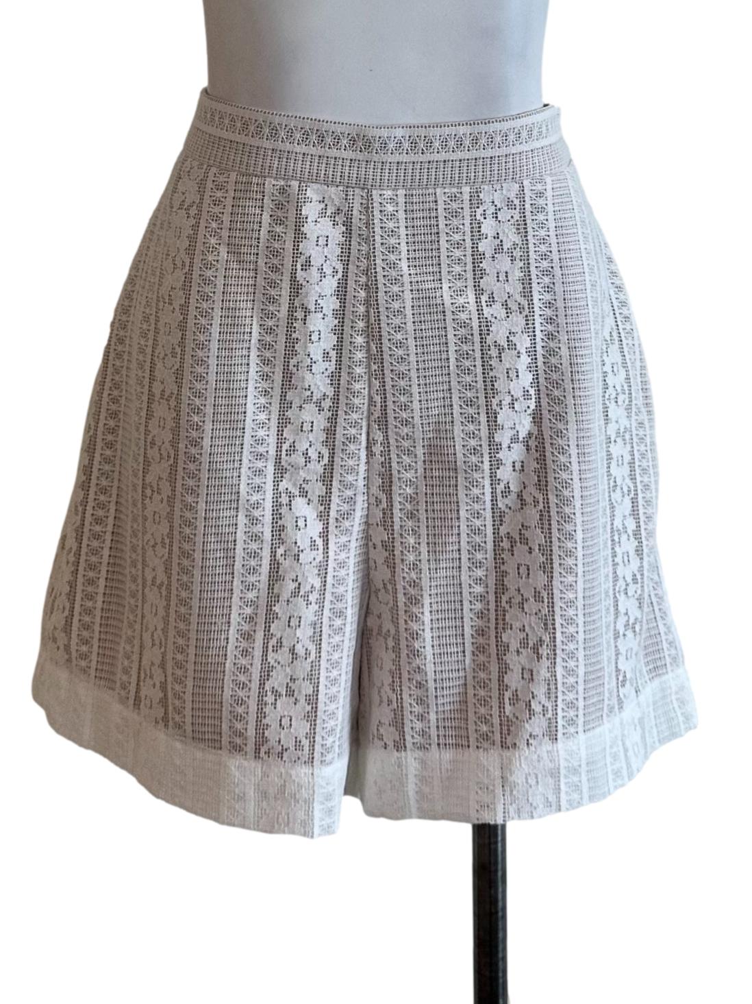 Beige White Lace Casual Shorts
