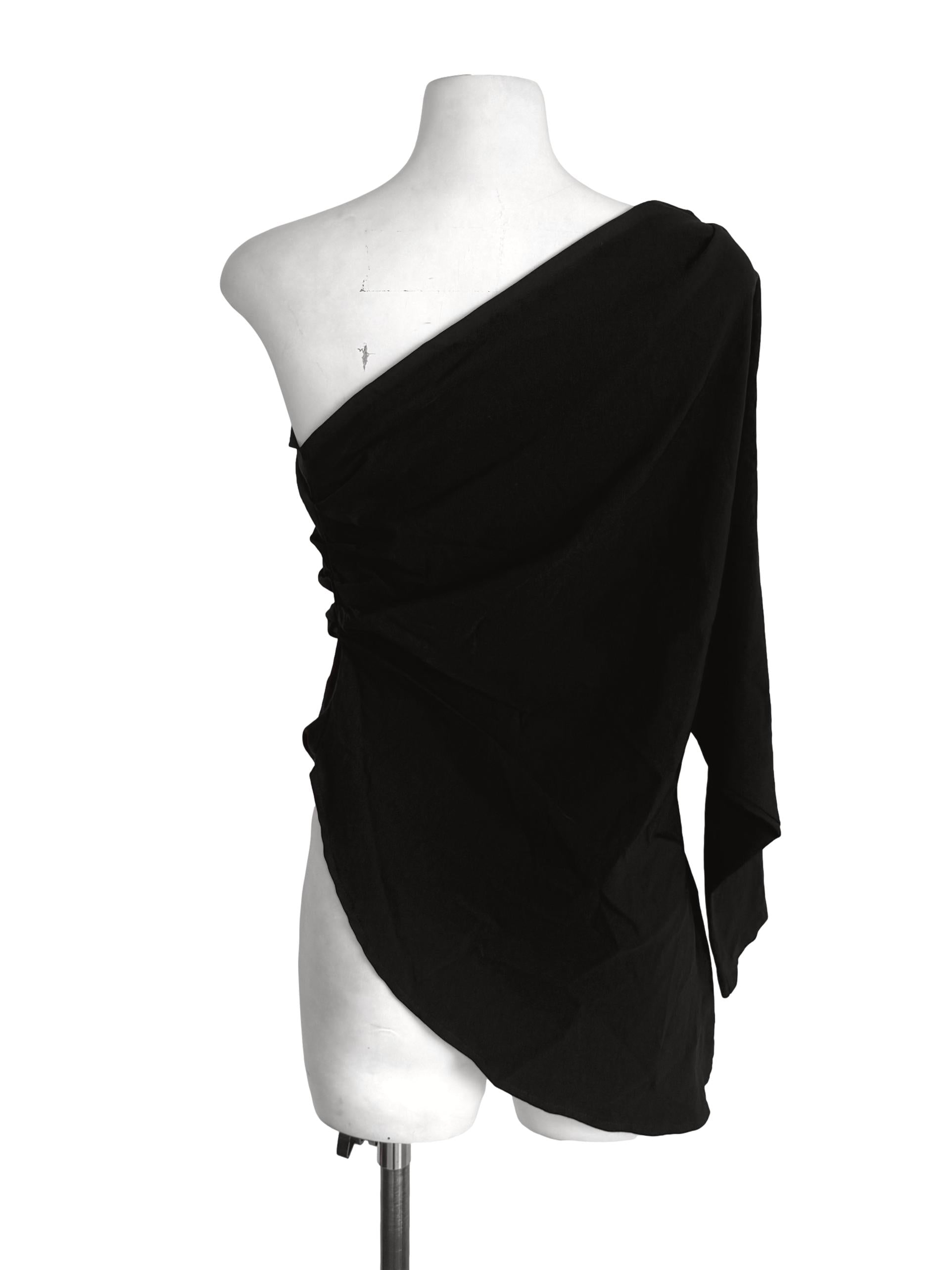 Black Draped One Sleeve Top