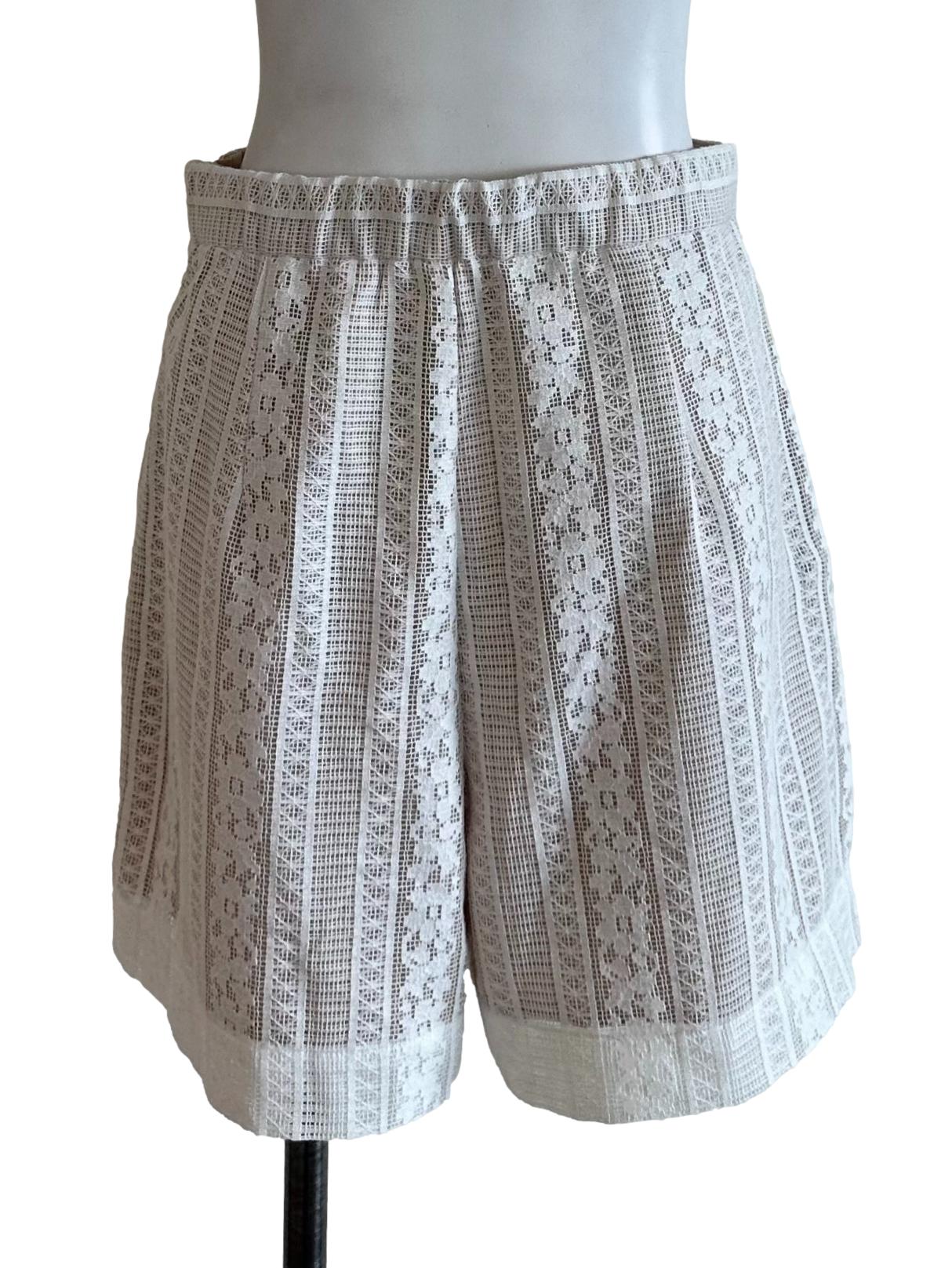Beige White Lace Casual Shorts