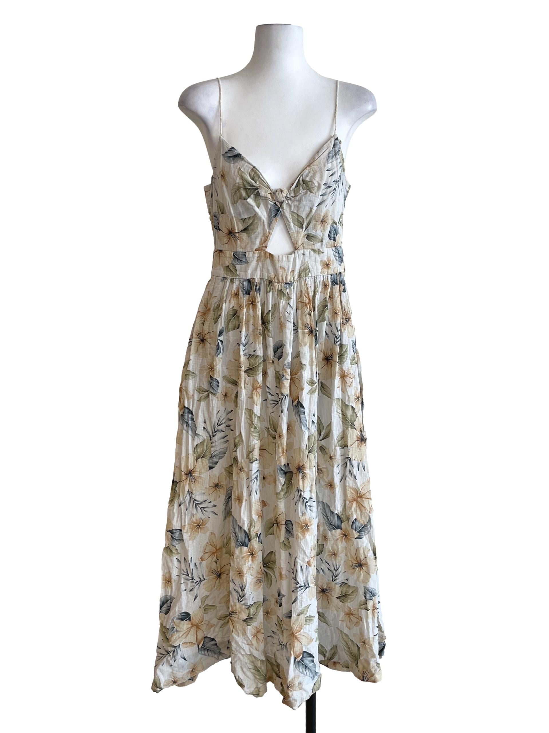 Ivory White Floral Spaghetti Strap Dress