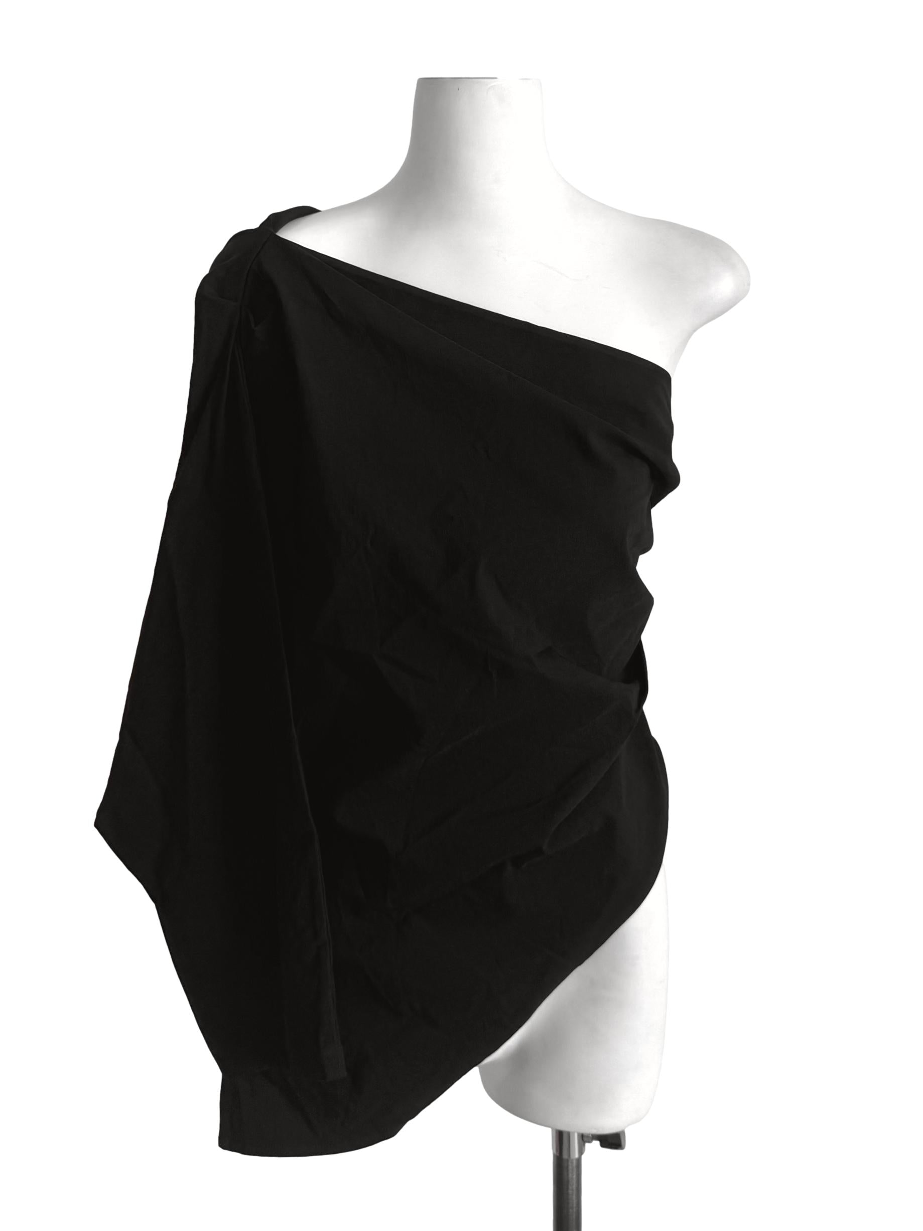 Black Draped One Sleeve Top