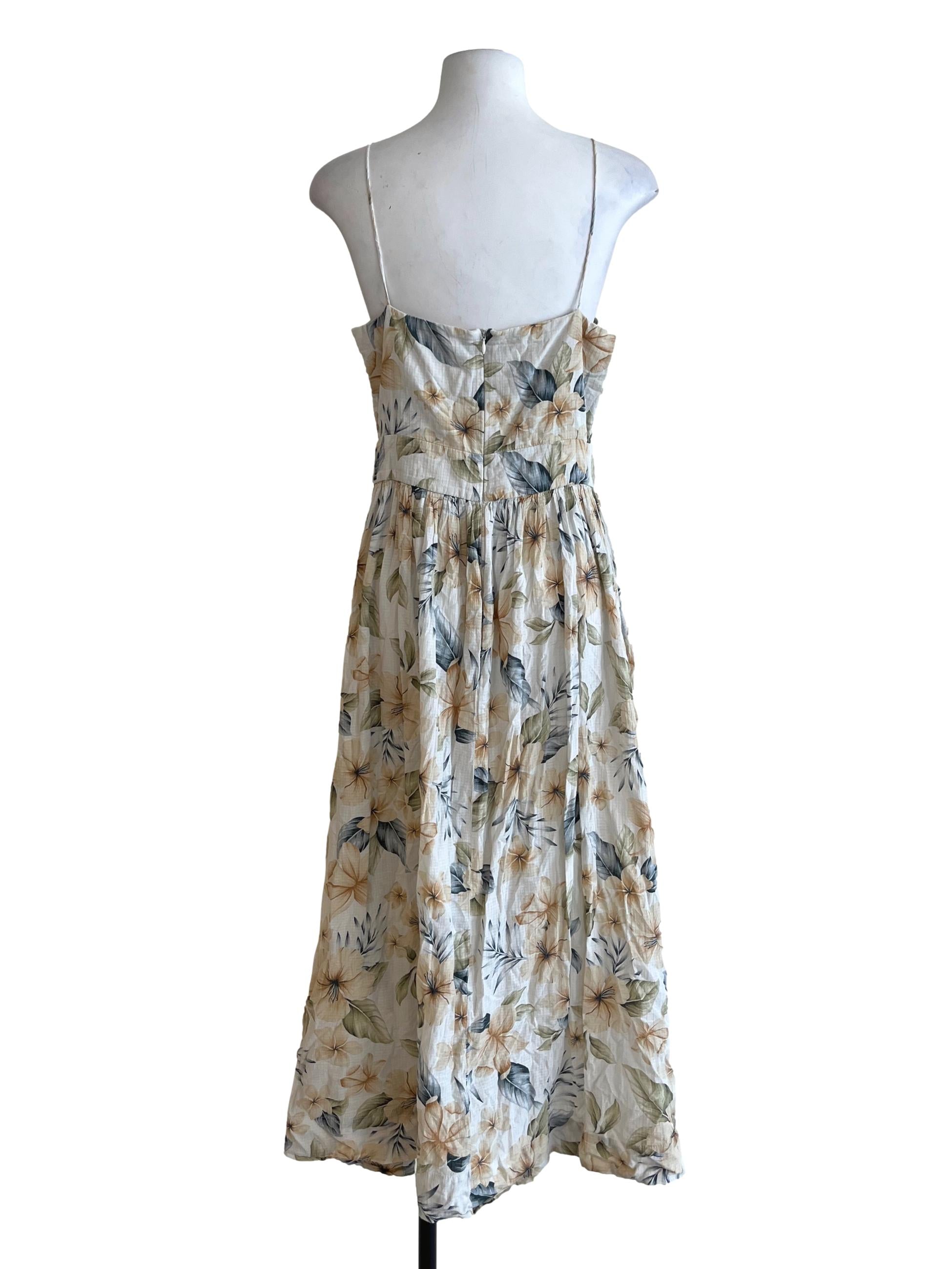 Ivory White Floral Spaghetti Strap Dress