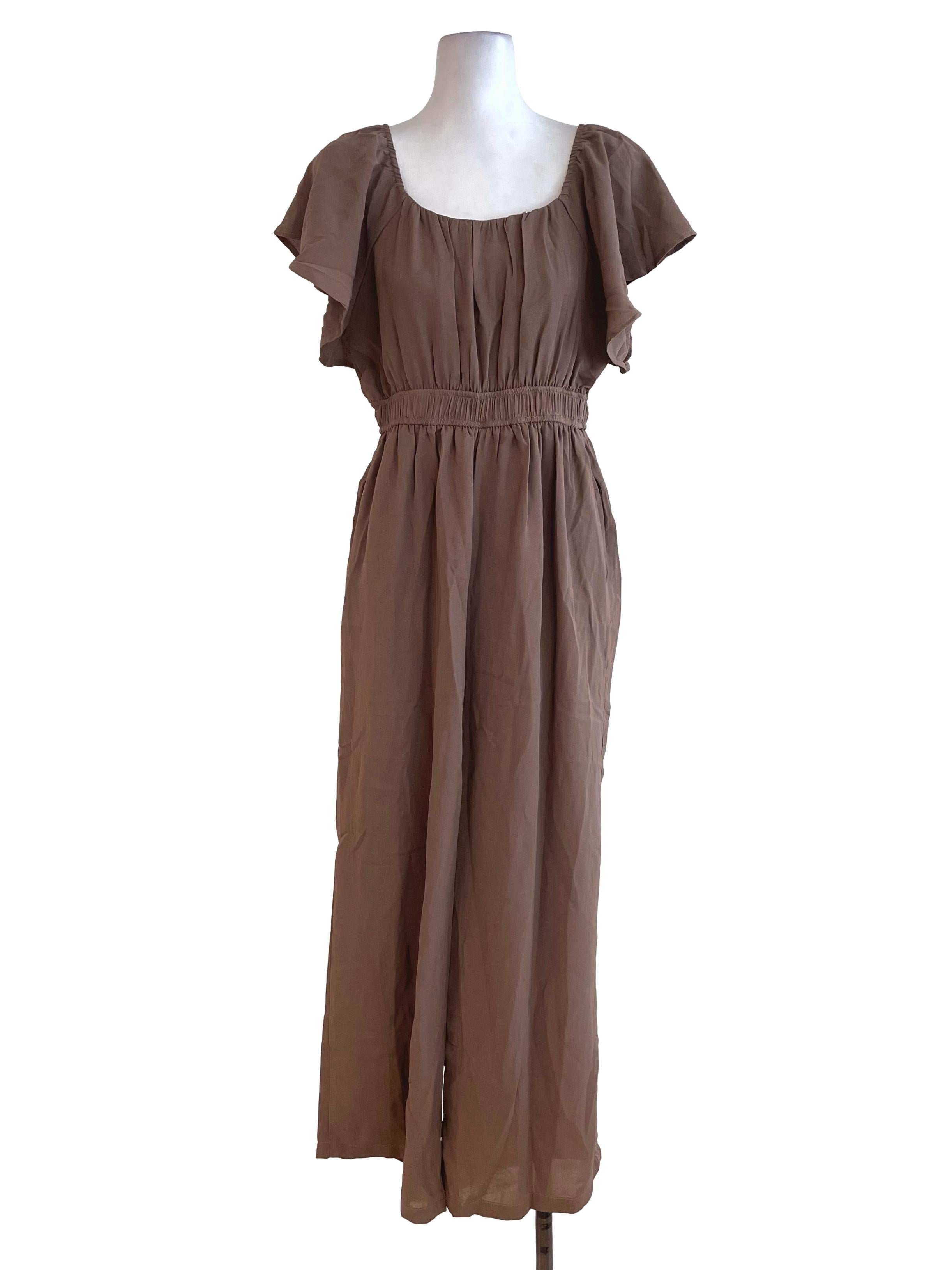 Brown Butterfly Sleeves Jumpsuit