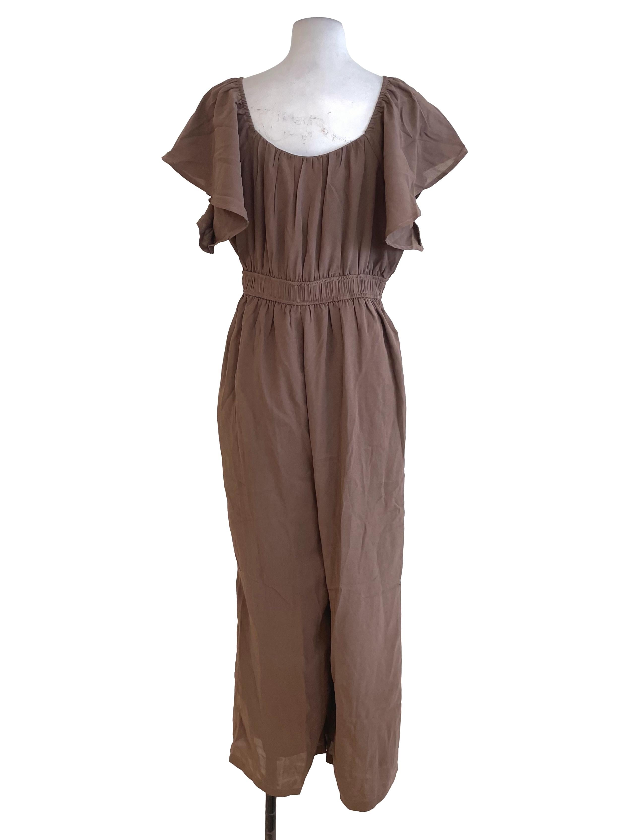 Brown Butterfly Sleeves Jumpsuit