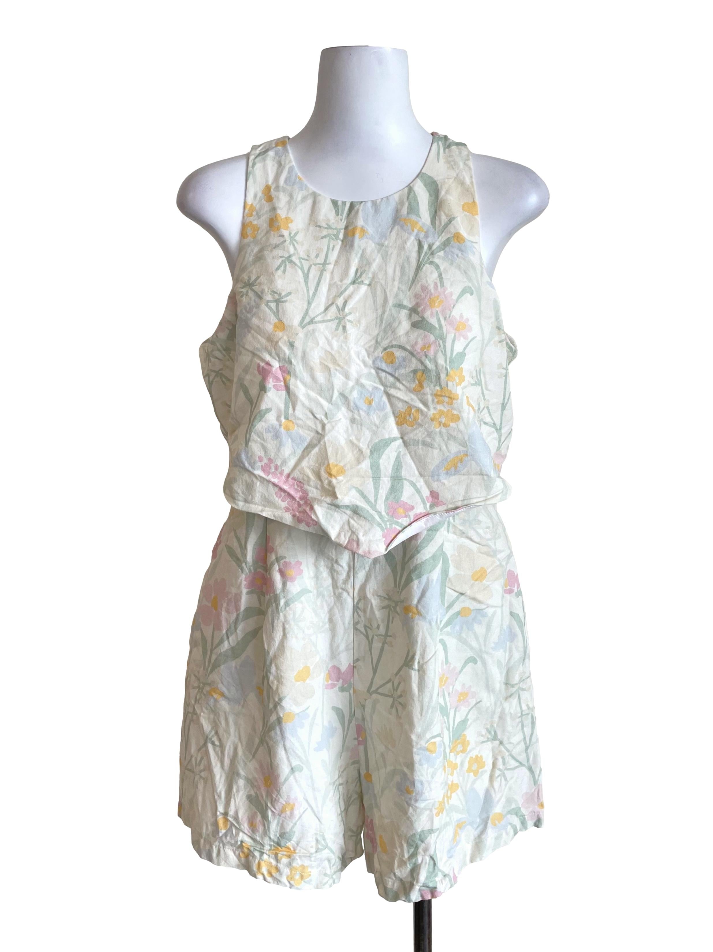 Cream Floral Fake Two Piece Romper TCL