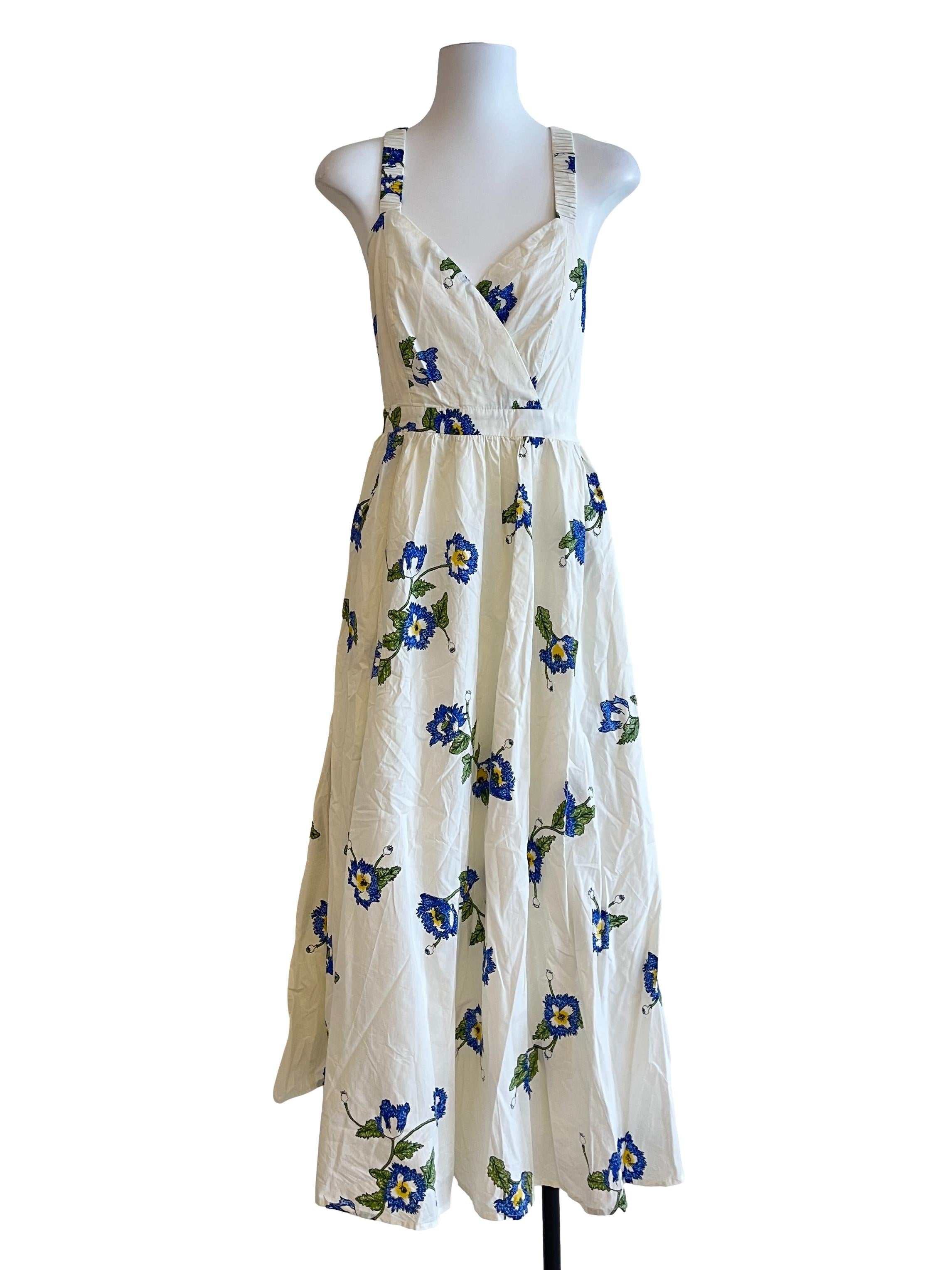 White Blue Flower Printed Dress