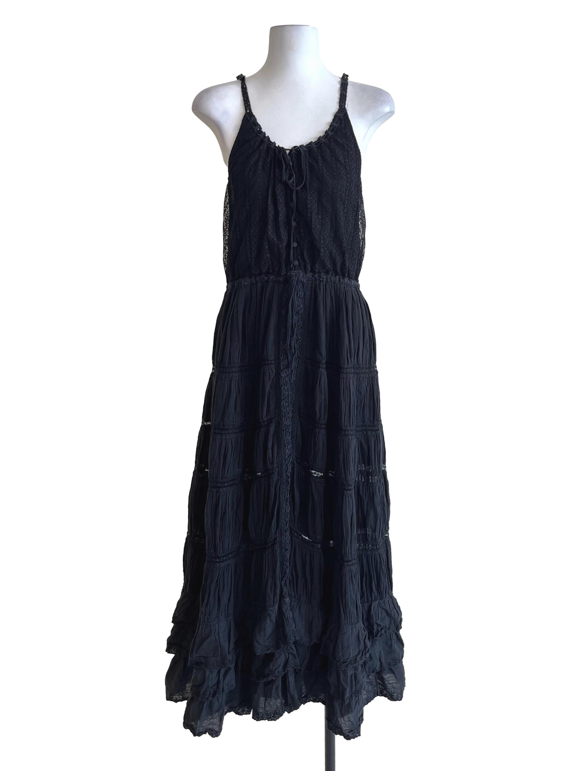 Onyx Black Spaghetti Strap Flowy Dress
