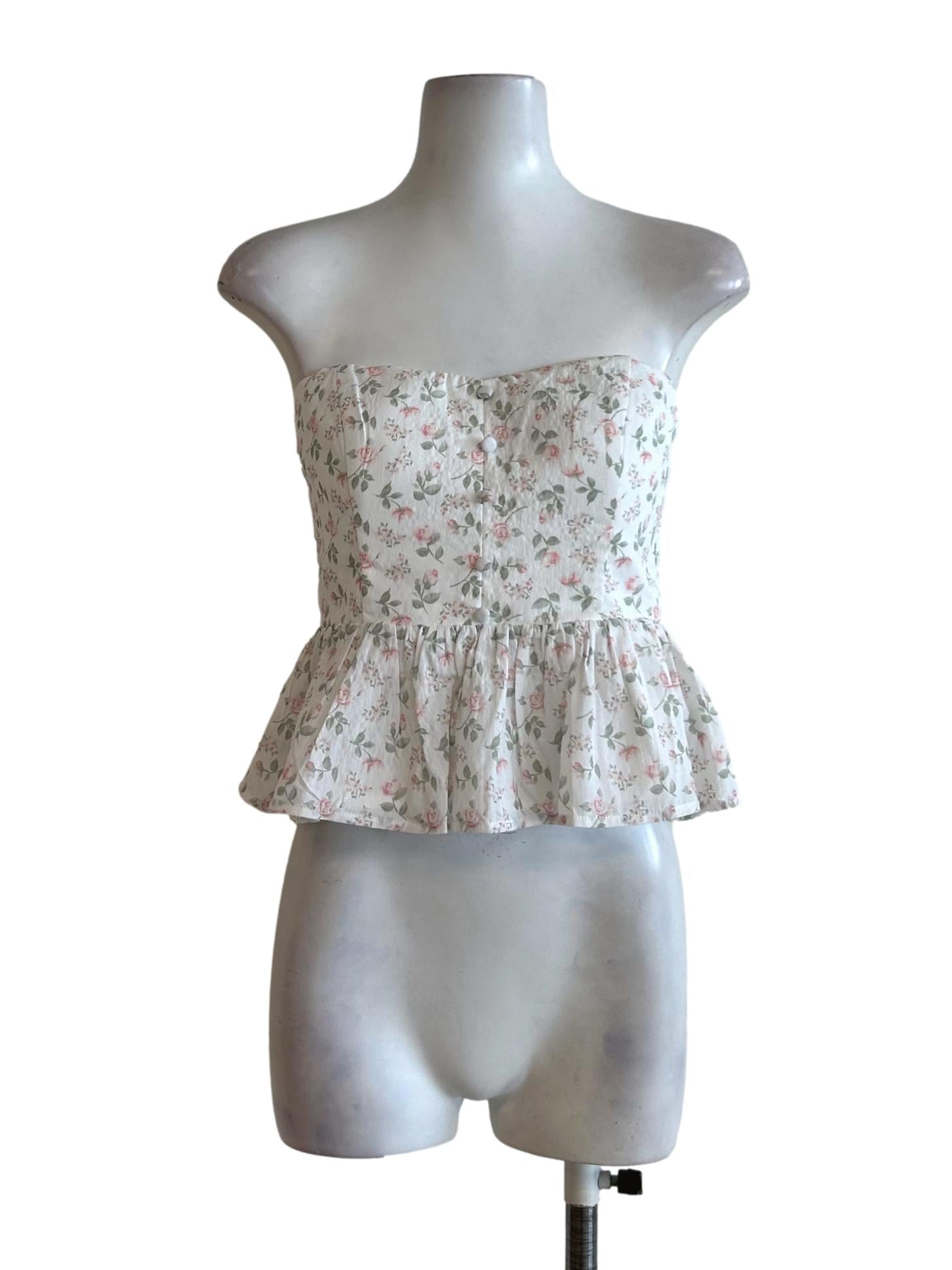 Chiffon White Floral Padded Tube Top