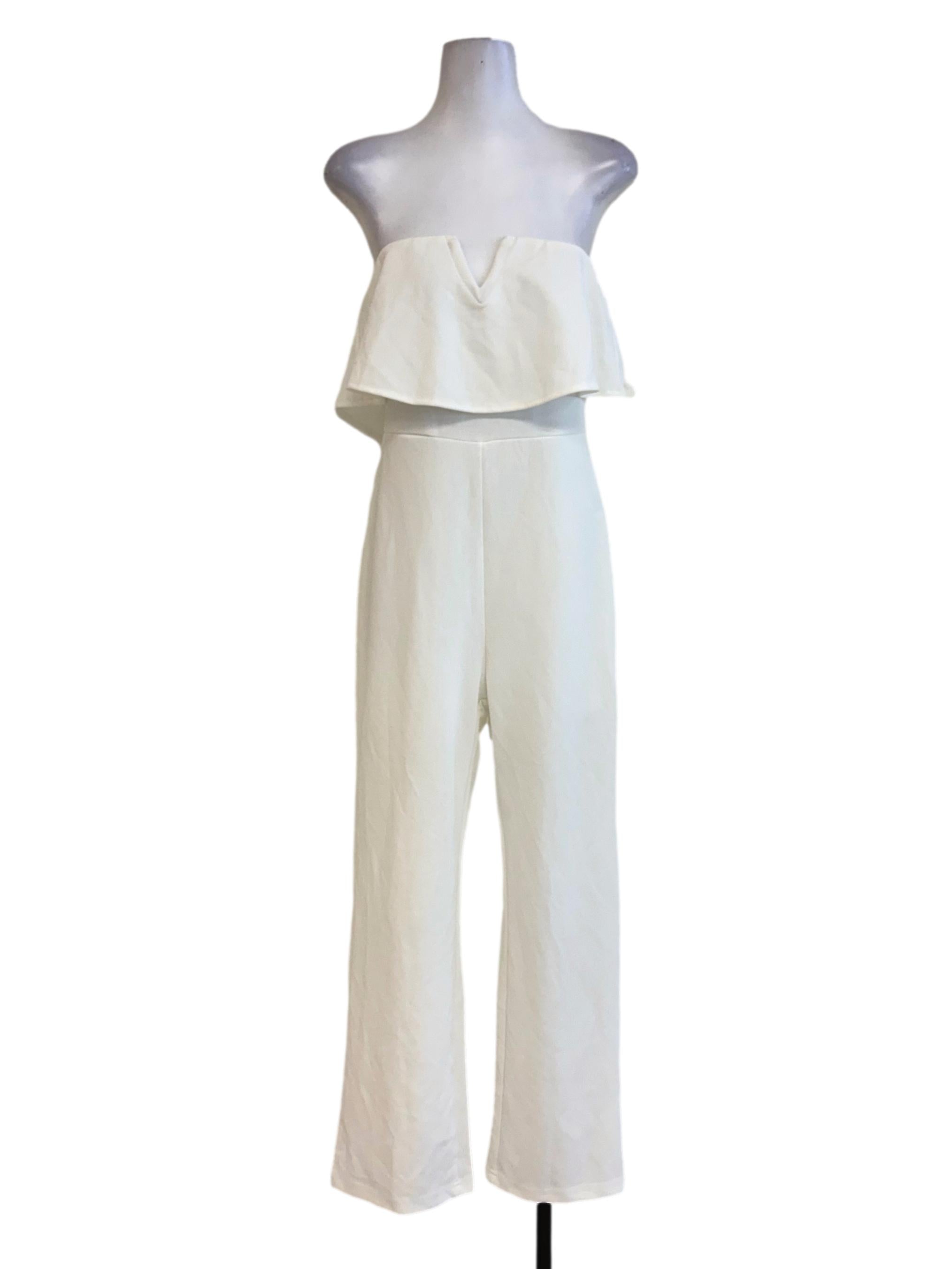 White V Cut Strapless Jumpsuit